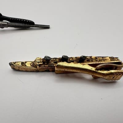 Vintage 90s Men's Tie Clip Bar Clasp Lot Gold Silver Tone Novelty Sword Jewelry - Thumbnail 9