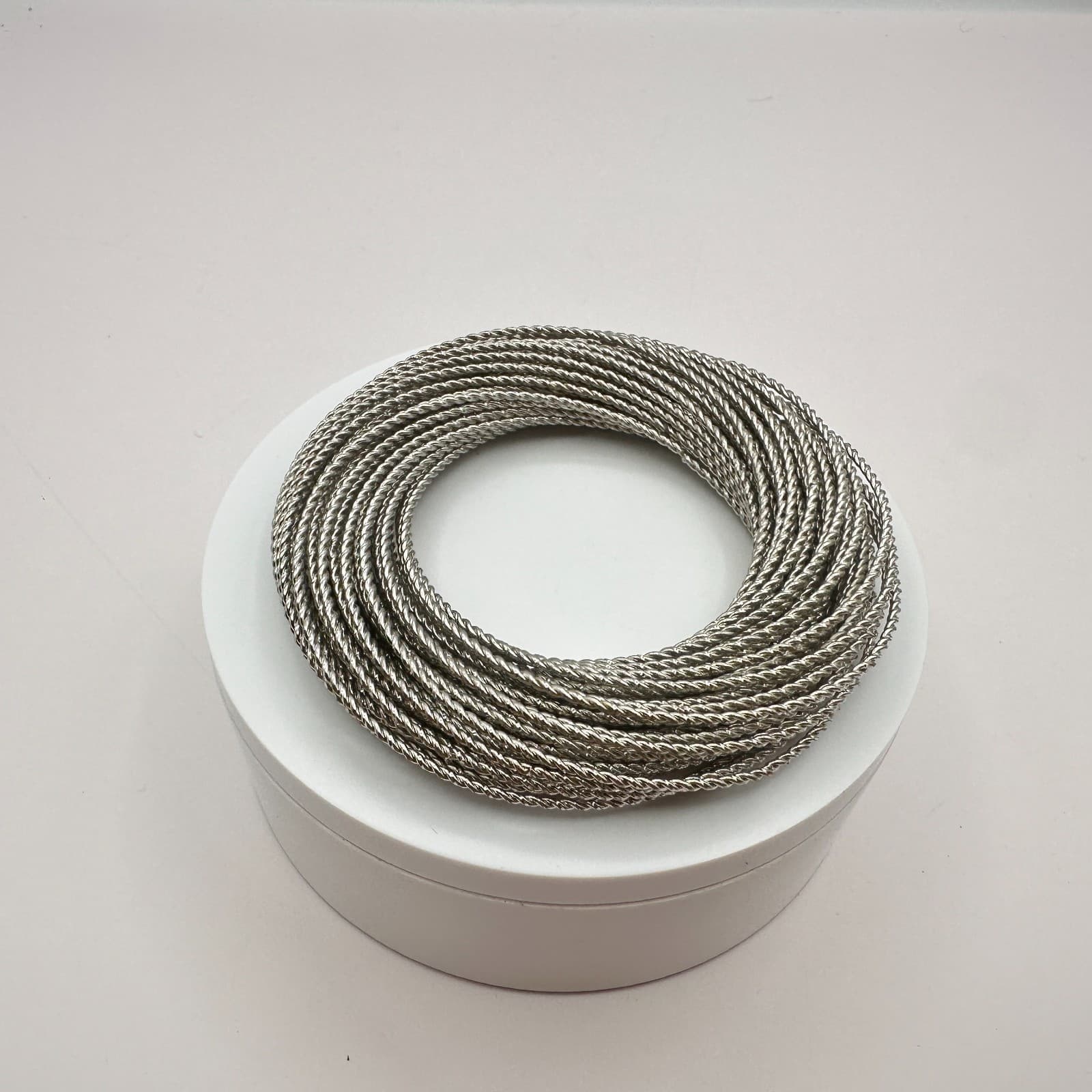 Vintage 90s Silver Tone Twisted Rope Bangle Bracelet Multi Strand Stackable - Thumbnail 5