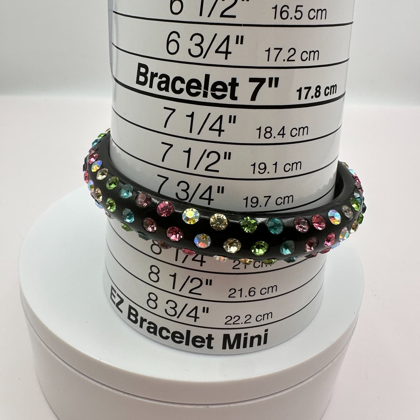 Vintage 80s Black Bangle Bracelet Multicolor Glass Inset Classic Fashion Jewelry - Thumbnail 7