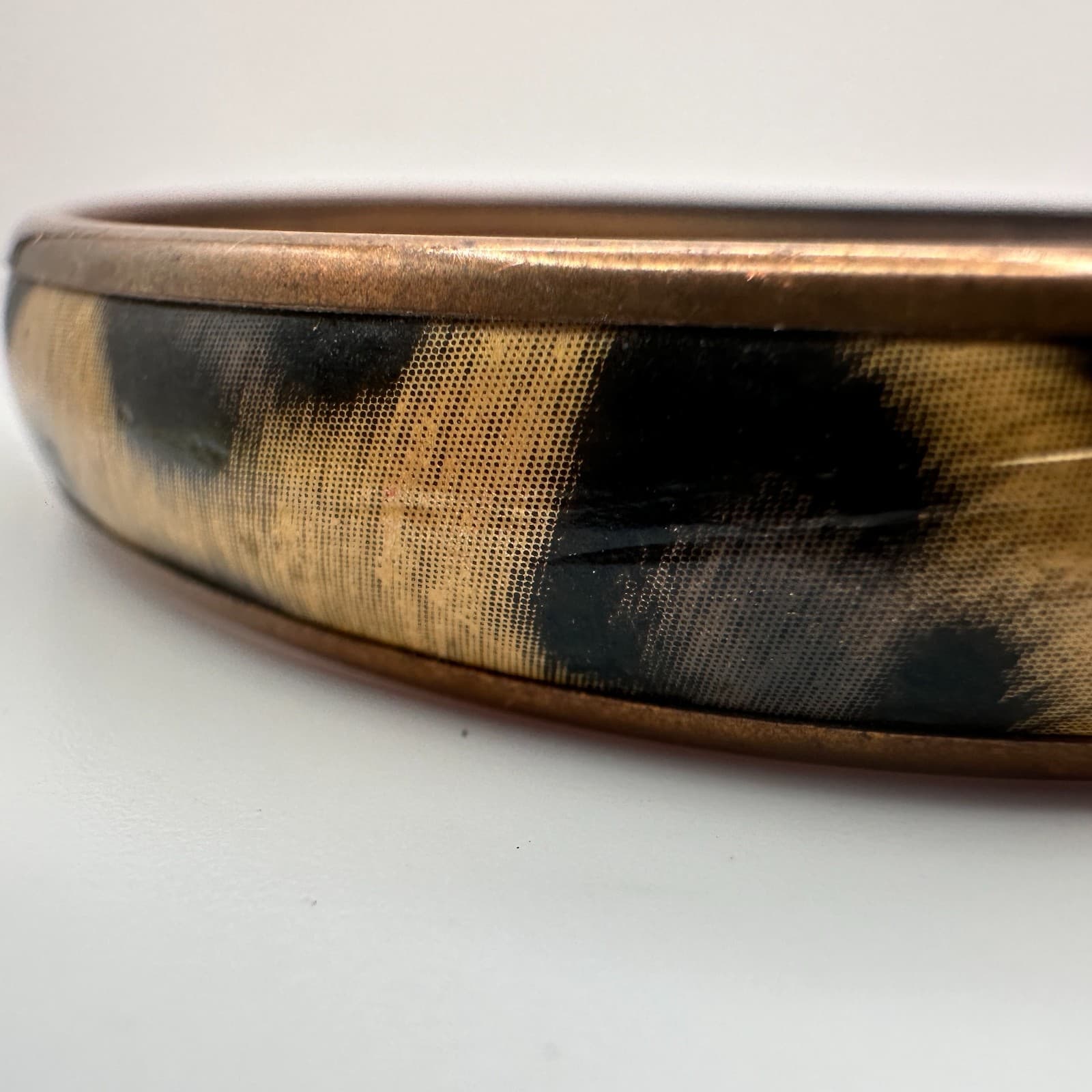 Vintage 90s Leopard Animal Print Brass Bangle Bracelet Cowhide Retro Jewelry - Thumbnail 5