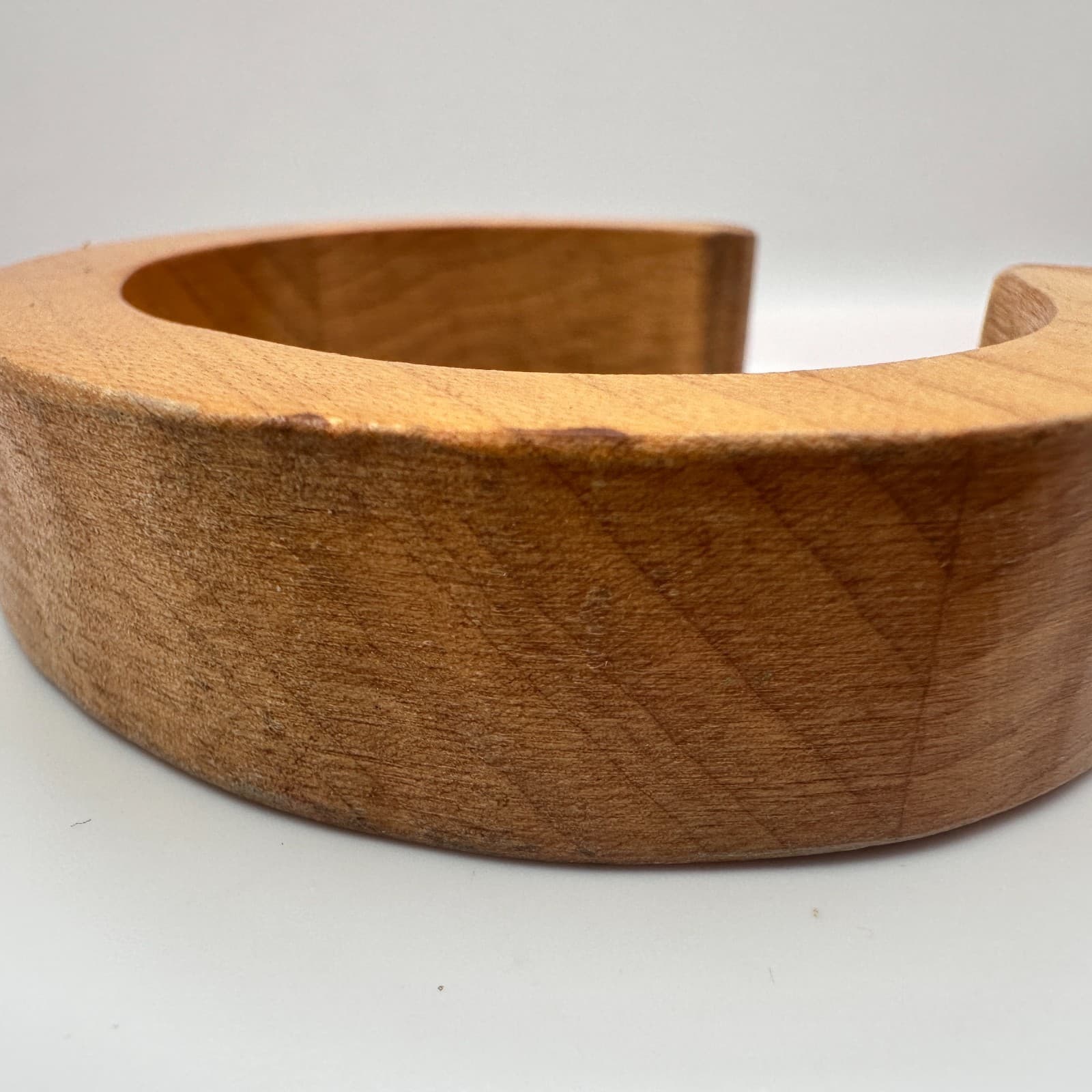 Vintage 90s Brown Wide Natural Wood Cuff Bracelet Boho Chunky Statement Jewelry - Thumbnail 4