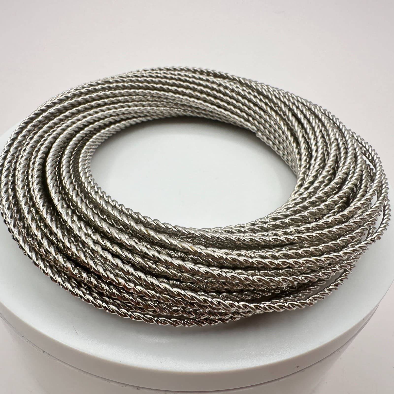 Vintage 90s Silver Tone Twisted Rope Bangle Bracelet Multi Strand Stackable - Thumbnail 2