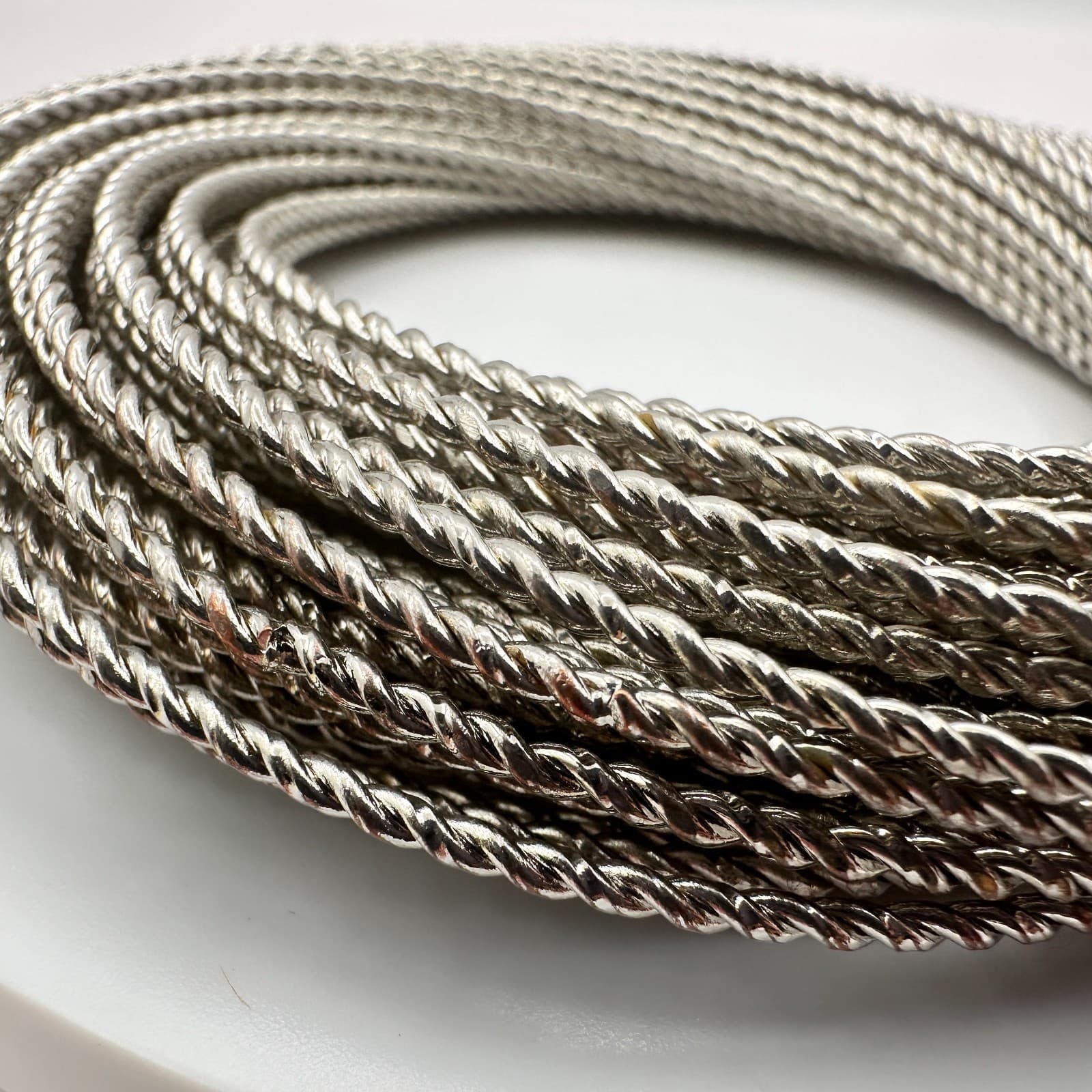 Vintage 90s Silver Tone Twisted Rope Bangle Bracelet Multi Strand Stackable - Thumbnail 3