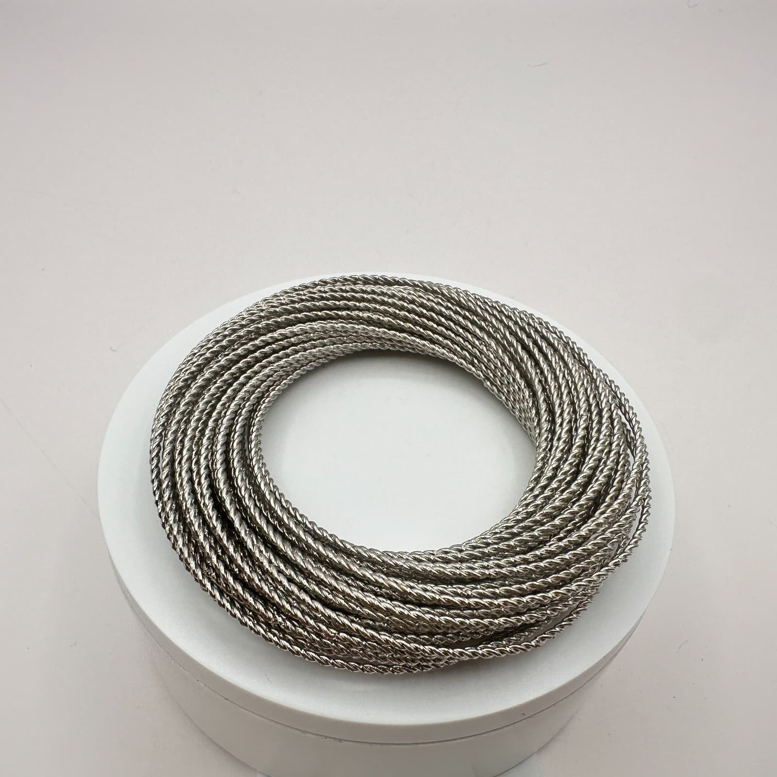 Vintage 90s Silver Tone Twisted Rope Bangle Bracelet Multi Strand Stackable - Thumbnail 4