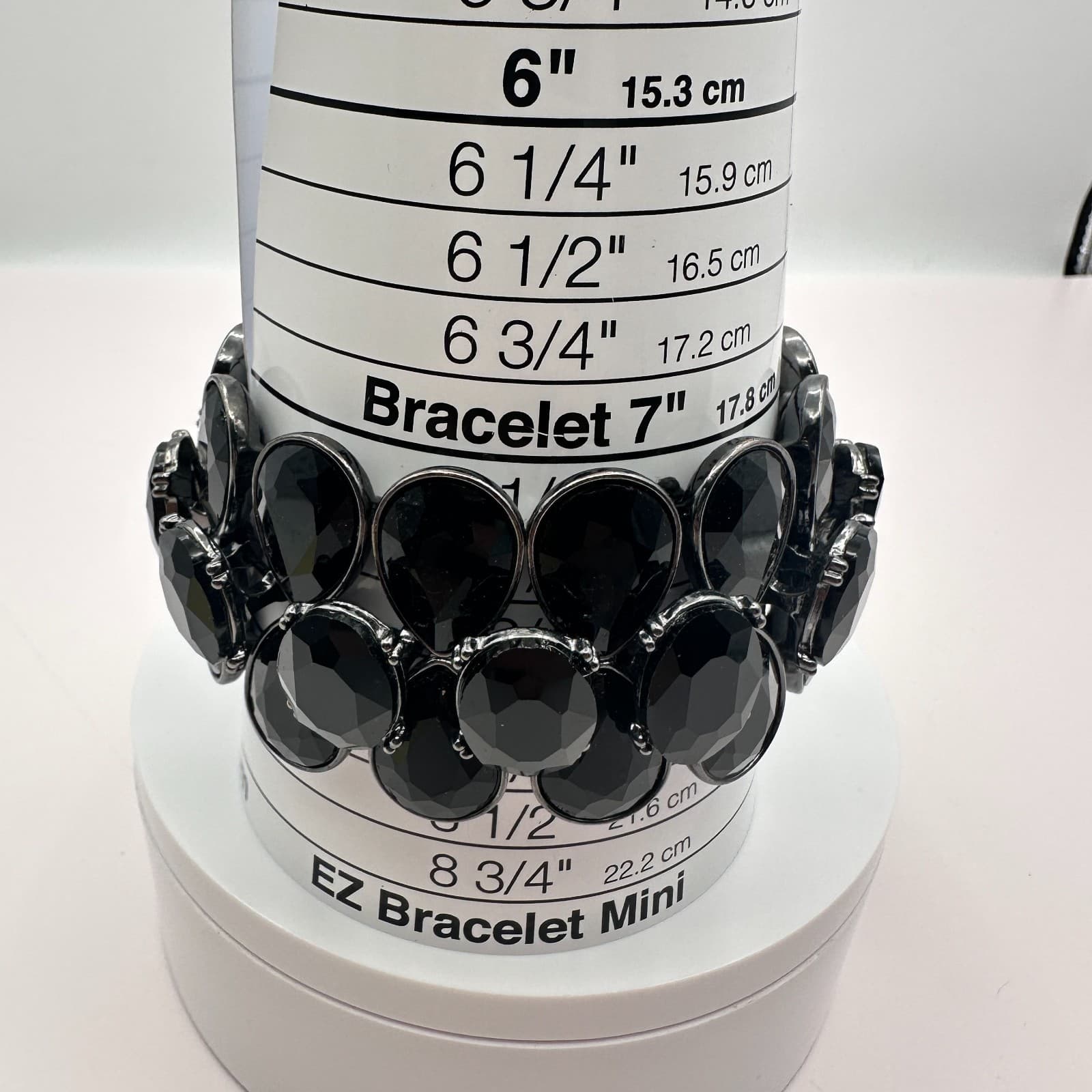 Vintage Y2K Oval & Teardrop Black Rhinestone Wide Cuff Stretch Bracelet Jewelry - Thumbnail 7