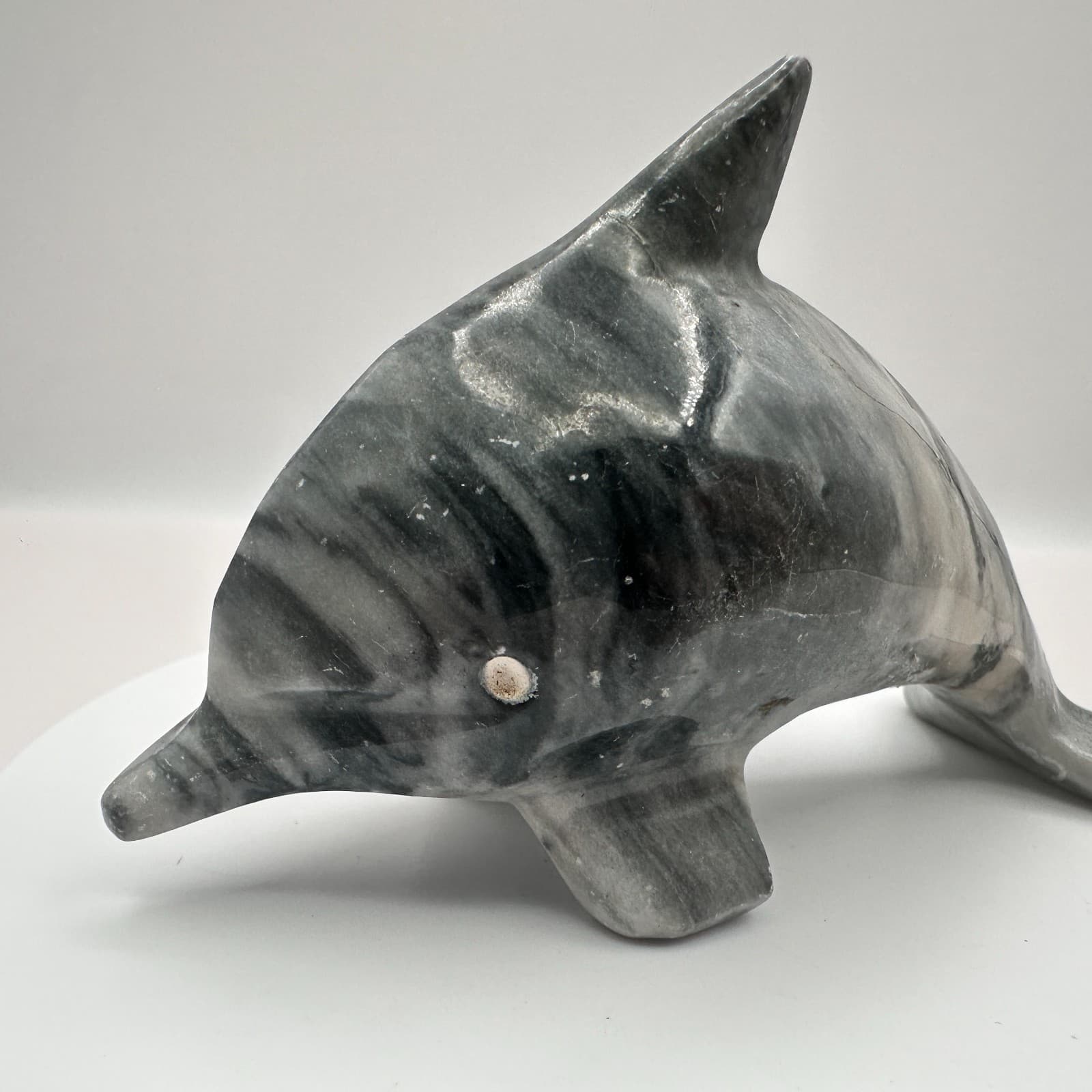 Vintage 90s Dolphin Figurine Gray Marbled Soapstone Ocean Home Decor Accessories - Thumbnail 3