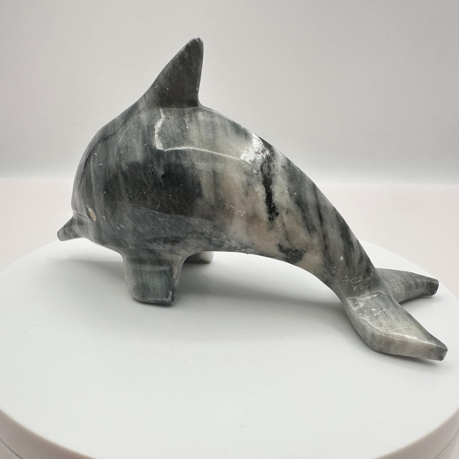 Vintage 90s Dolphin Figurine Gray Marbled Soapstone Ocean Home Decor Accessories - Thumbnail 4