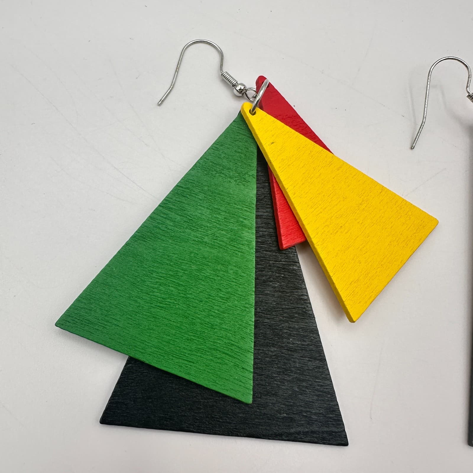 Vintage 90s Pan-African Wood Dangle Earrings Set Geometric Boho Fashion Jewelry - Thumbnail 4