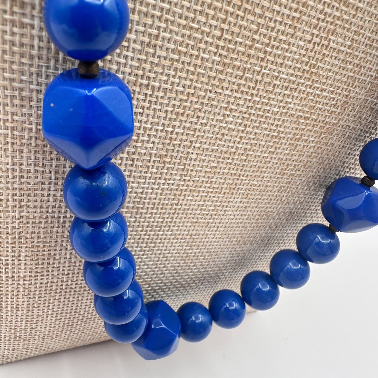 Vintage 80s Blue Resin Bead Necklace & Dangle Earrings Set Boho Fashion Jewelry - Thumbnail 6