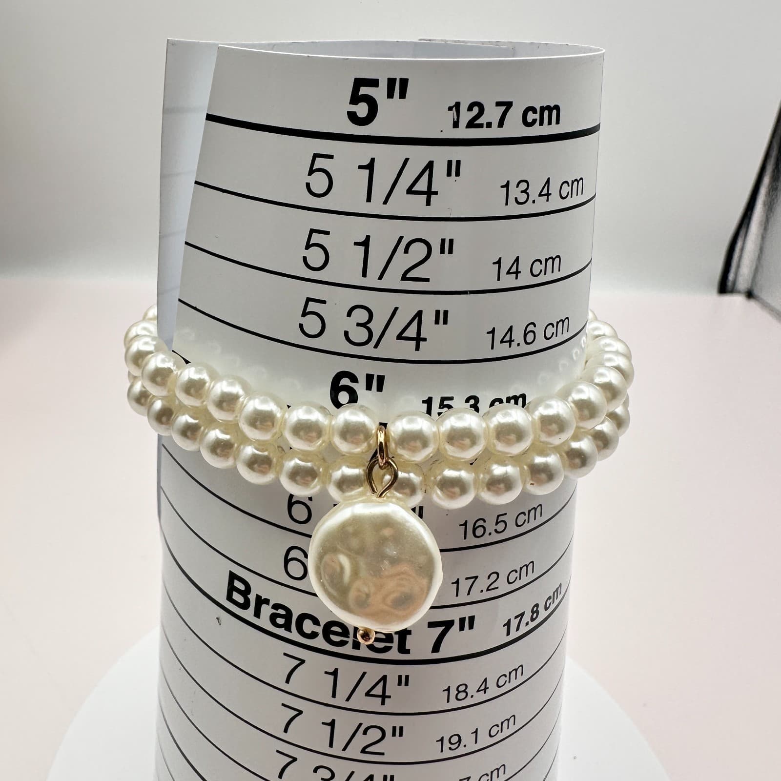 Vintage 90s Faux Pearl Bracelets Set Clear Glass Charm Stretch Fashion Jewelry - Thumbnail 7