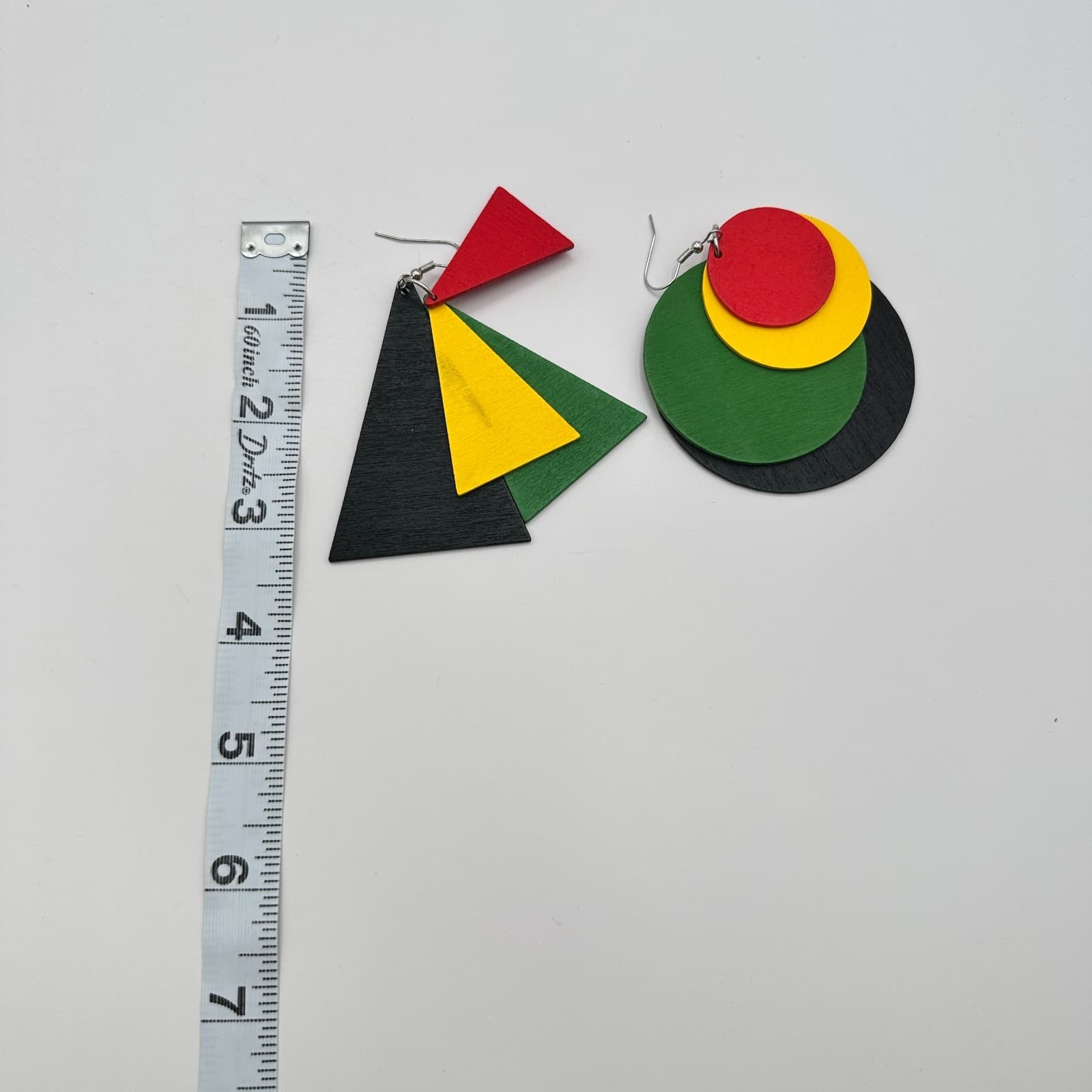 Vintage 90s Pan-African Wood Dangle Earrings Set Geometric Boho Fashion Jewelry - Thumbnail 6