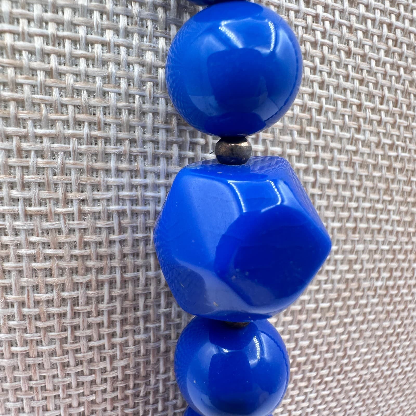 Vintage 80s Blue Resin Bead Necklace & Dangle Earrings Set Boho Fashion Jewelry - Thumbnail 5