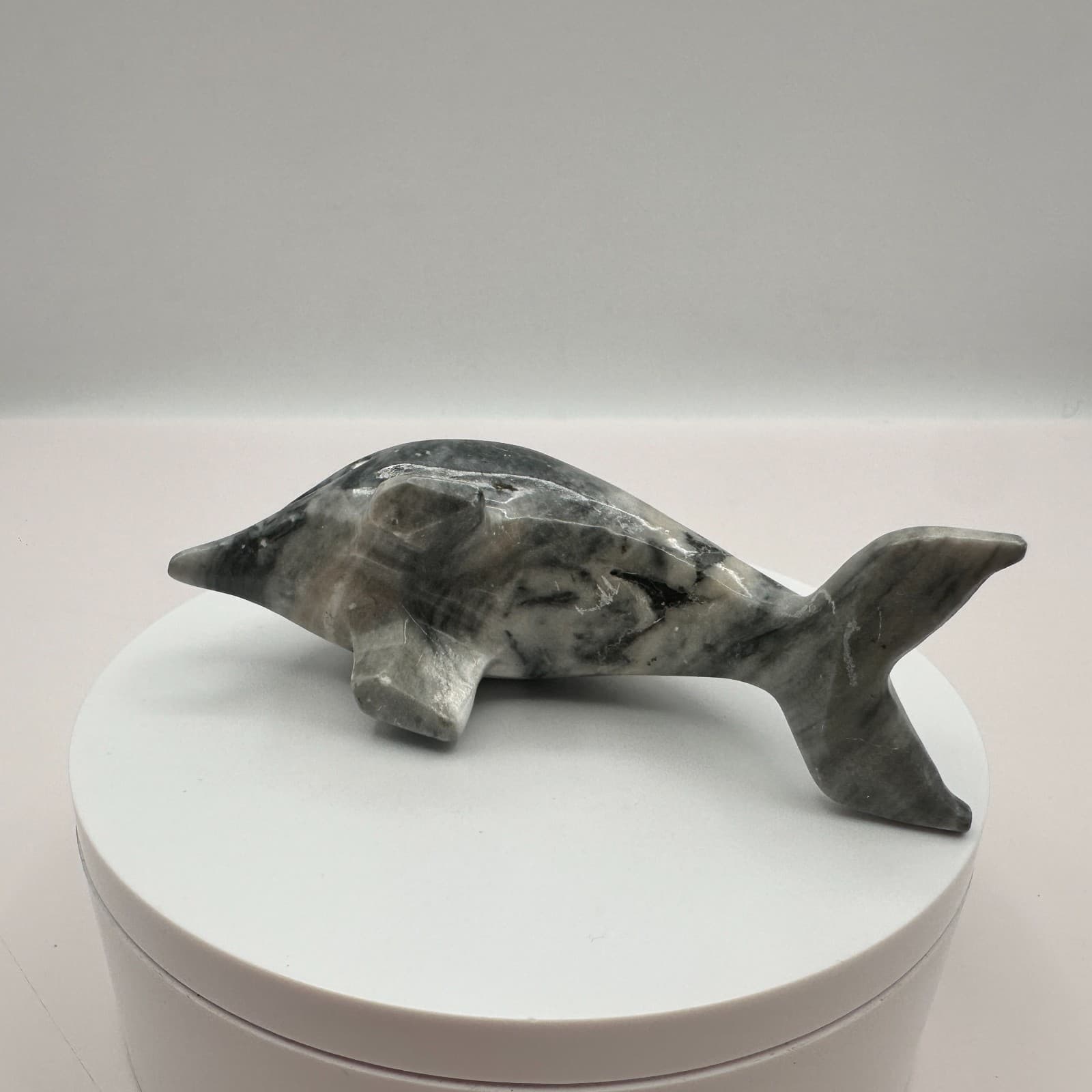 Vintage 90s Dolphin Figurine Gray Marbled Soapstone Ocean Home Decor Accessories - Thumbnail 5