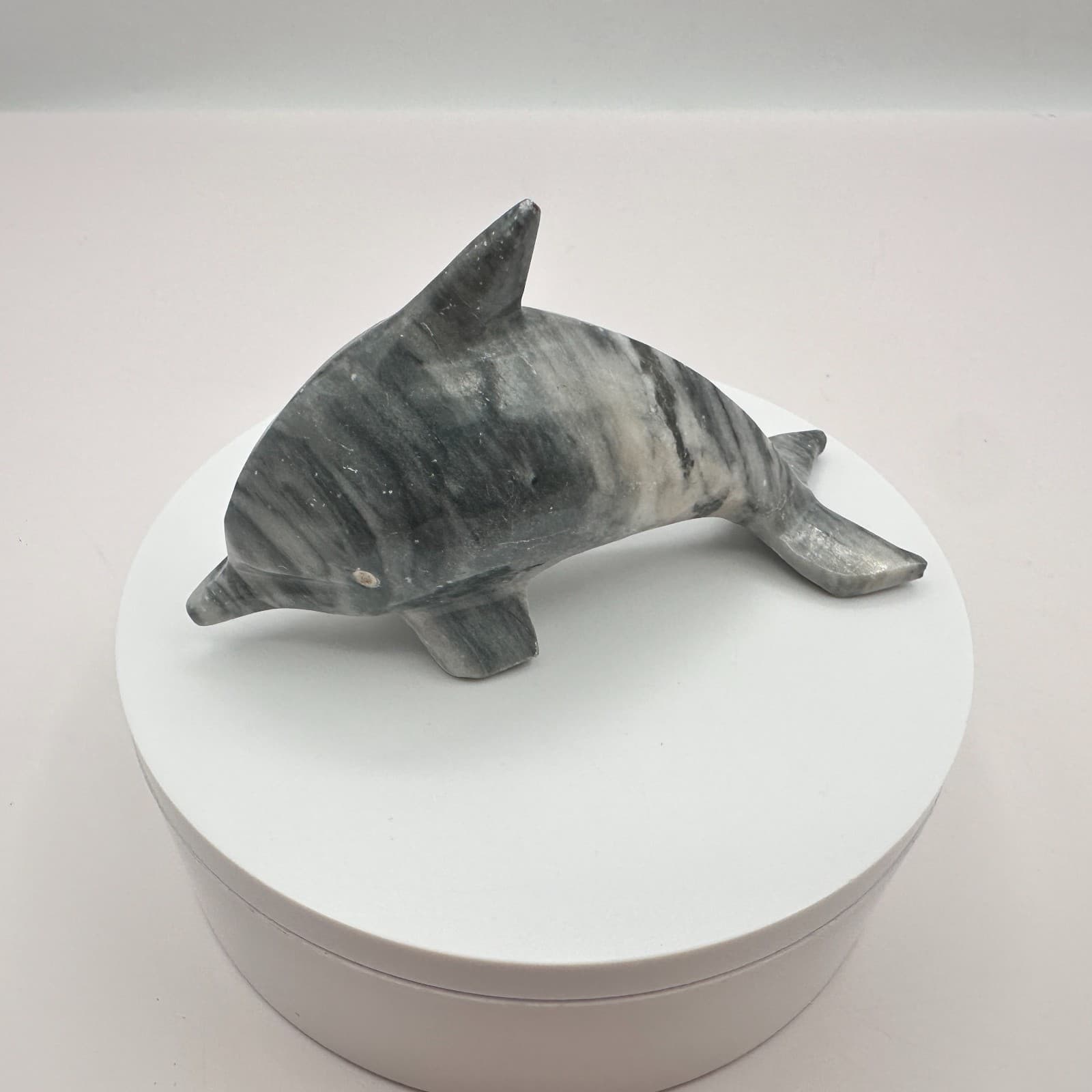 Vintage 90s Dolphin Figurine Gray Marbled Soapstone Ocean Home Decor Accessories - Thumbnail 2