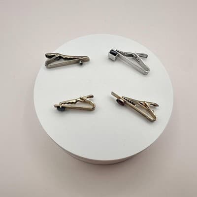 Vintage 80s Men's Tie Bar Clips Set Gold & Silver Tone Glass Stone Retro Jewelry - Thumbnail 8