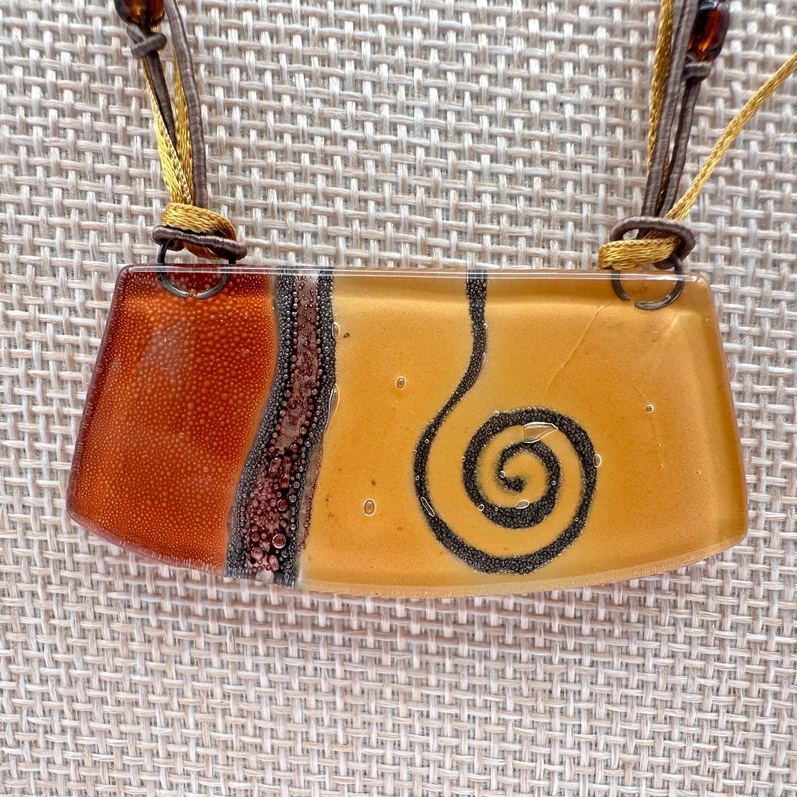 Vintage 90s Earth Tone Fused Glass Necklace Earrings Set Boho Fashion Jewelry - Thumbnail 7