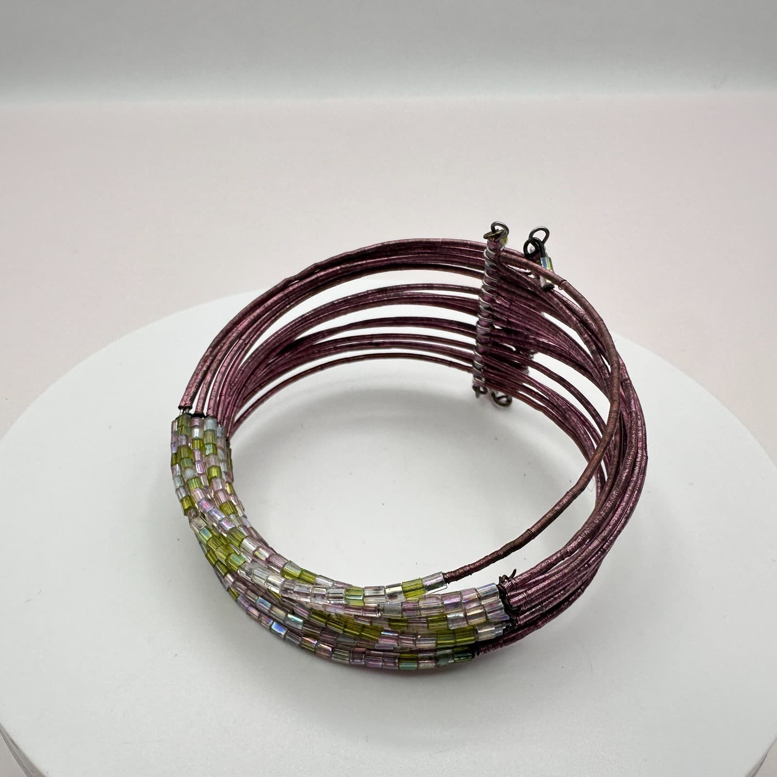 Vintage Y2K Multi-Strand Memory Wire Cuff Bracelet Beaded Boho Statement Jewelry - Thumbnail 2