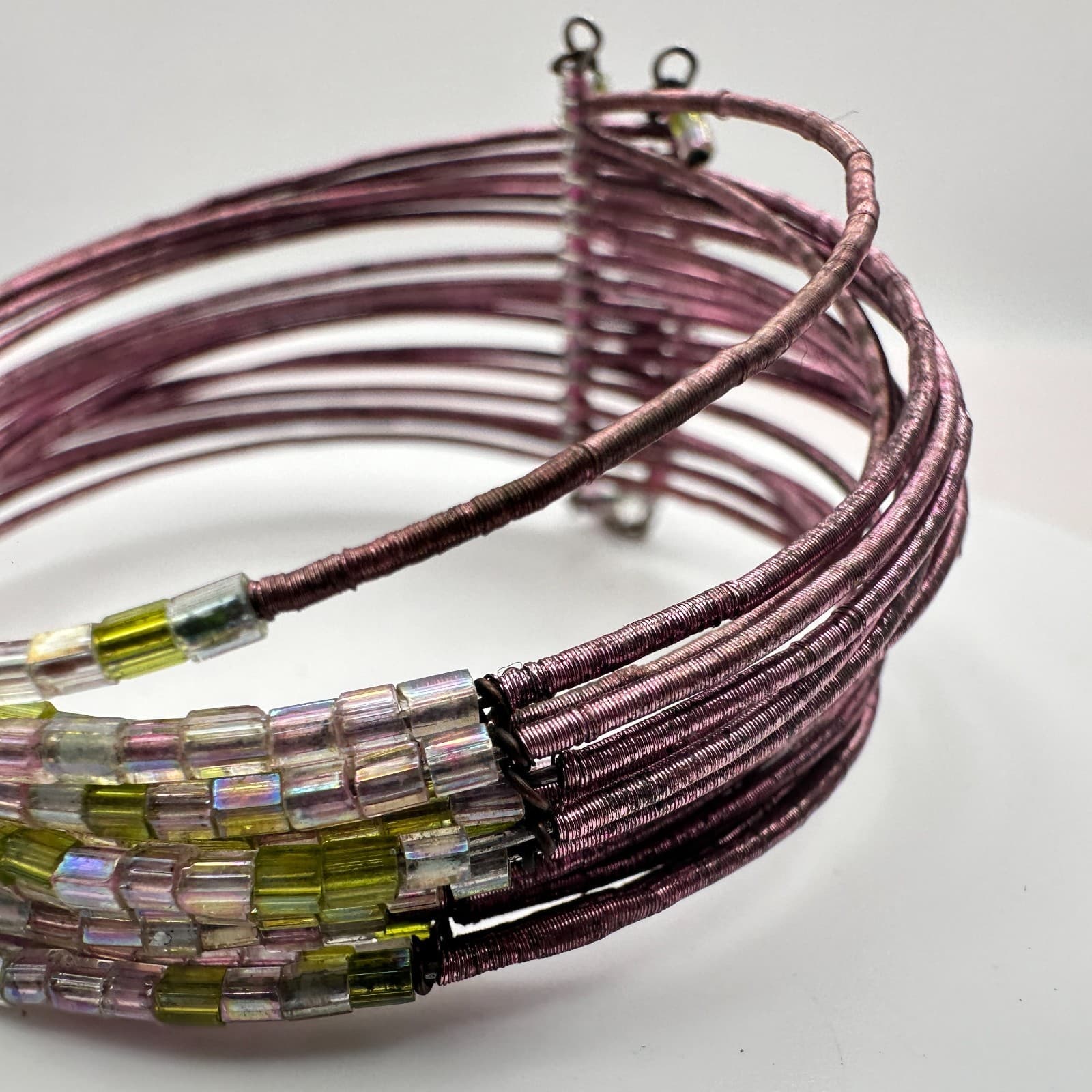Vintage Y2K Multi-Strand Memory Wire Cuff Bracelet Beaded Boho Statement Jewelry - Thumbnail 4