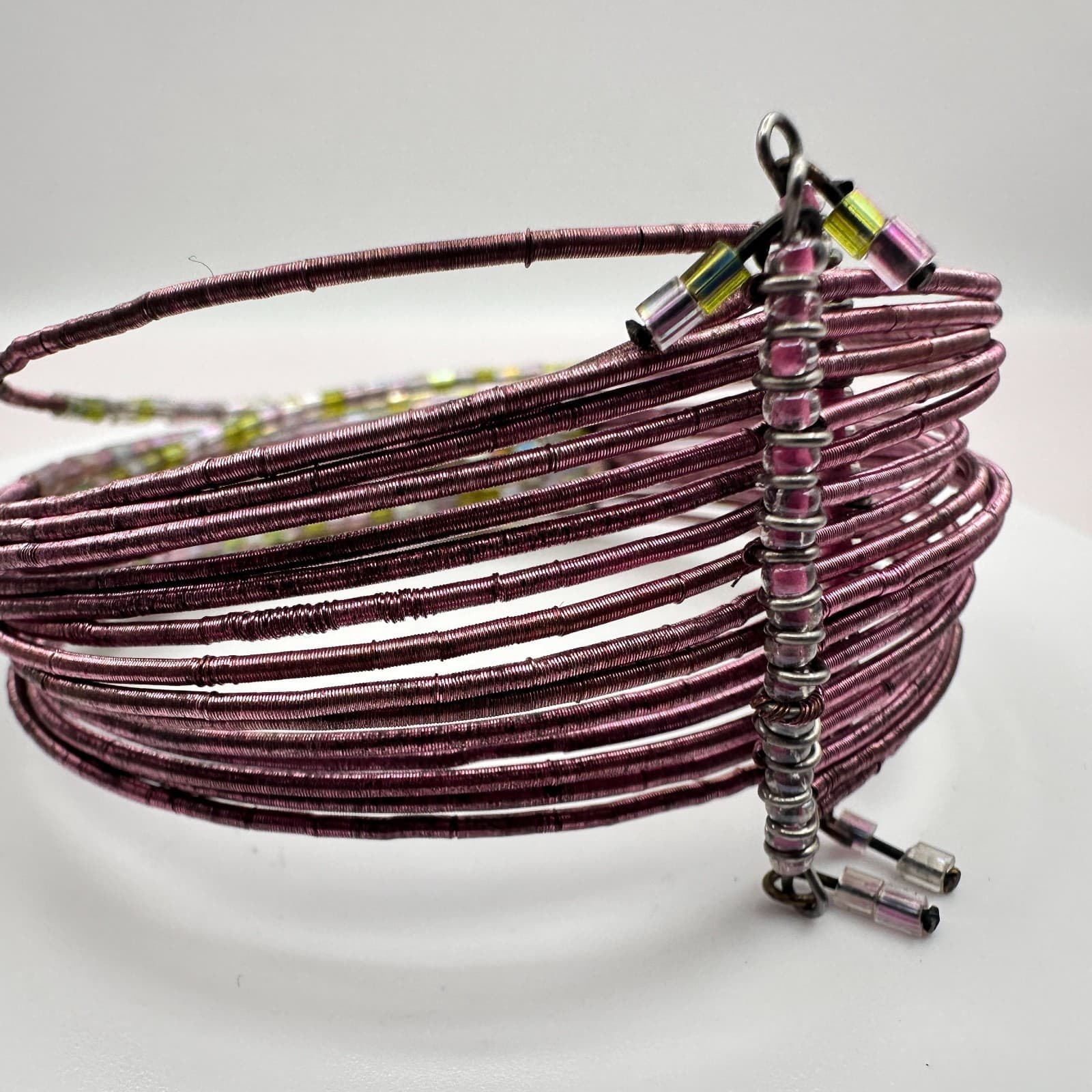 Vintage Y2K Multi-Strand Memory Wire Cuff Bracelet Beaded Boho Statement Jewelry - Thumbnail 5