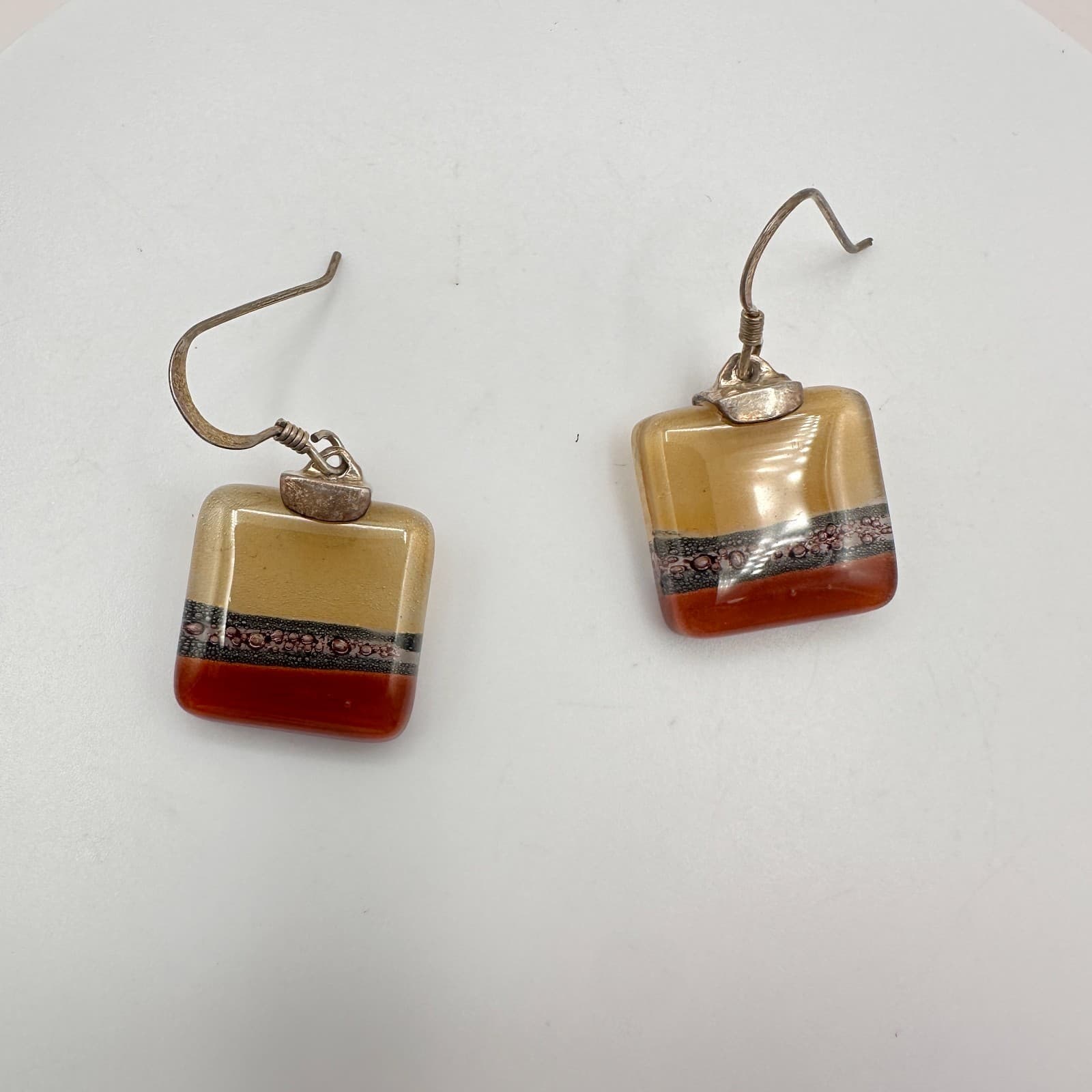 Vintage 90s Earth Tone Fused Glass Necklace Earrings Set Boho Fashion Jewelry - Thumbnail 4