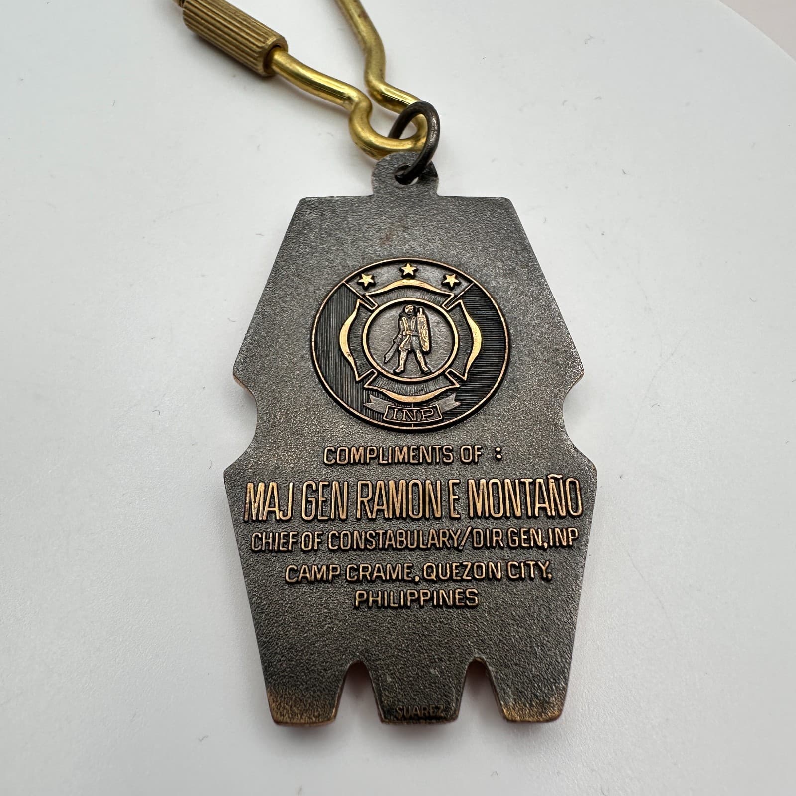 Vintage 80s Philippines Military Police Keychain Maj Gen Ramon Montano Shield - Thumbnail 6