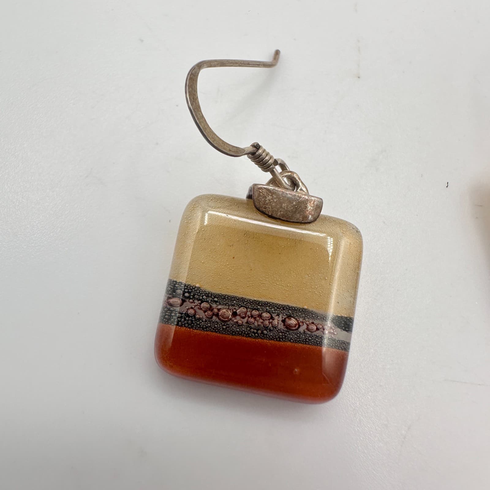 Vintage 90s Earth Tone Fused Glass Necklace Earrings Set Boho Fashion Jewelry - Thumbnail 5