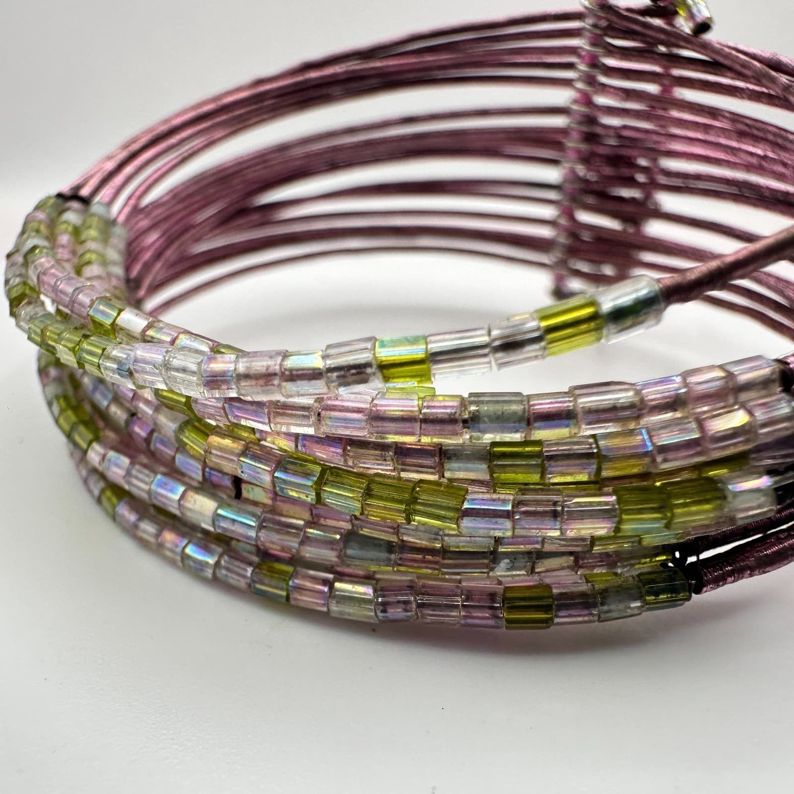 Vintage Y2K Multi-Strand Memory Wire Cuff Bracelet Beaded Boho Statement Jewelry - Thumbnail 3