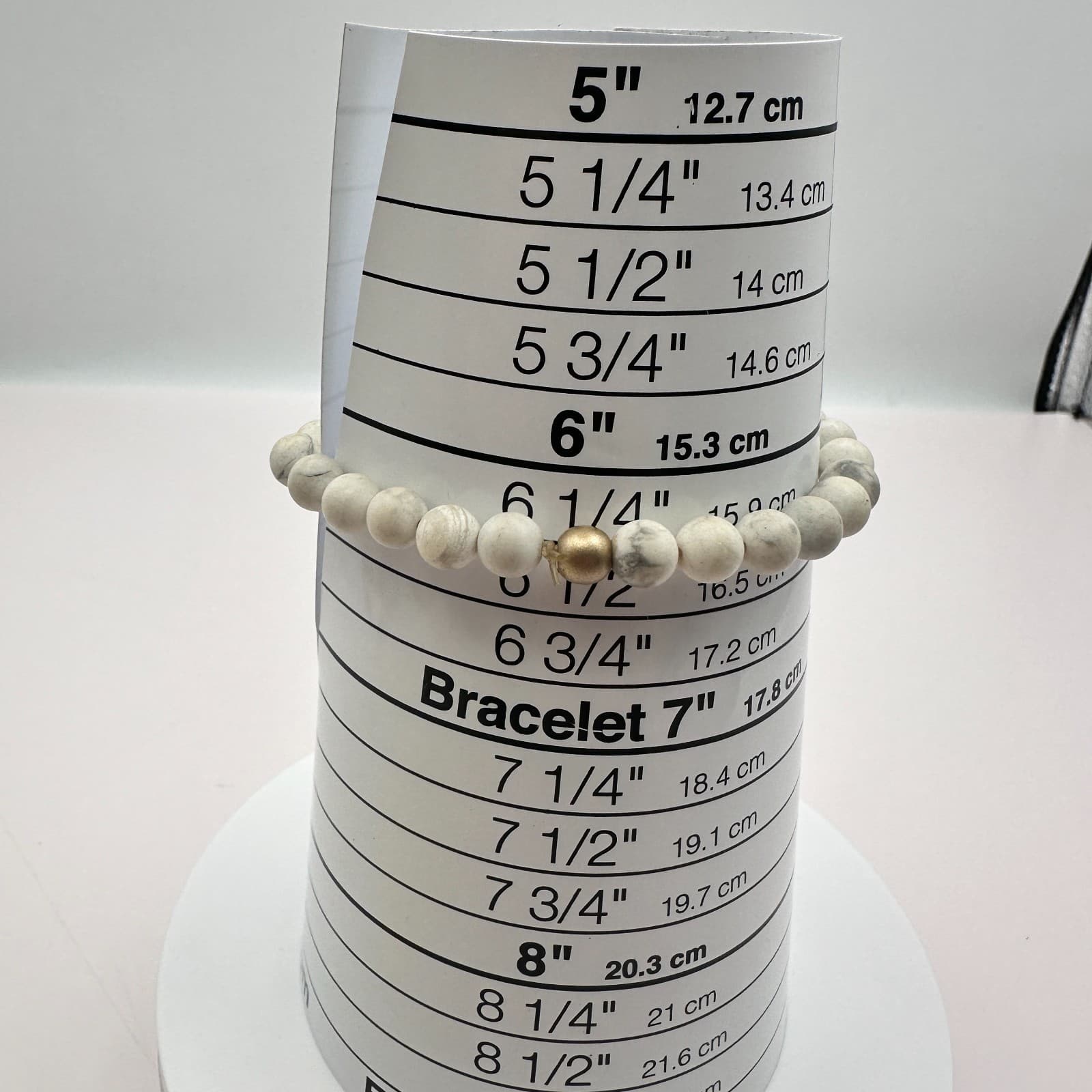 Vintage 90s Beaded White Howlite Black Bead Stretch Bracelet Women's Jewelry - Thumbnail 6