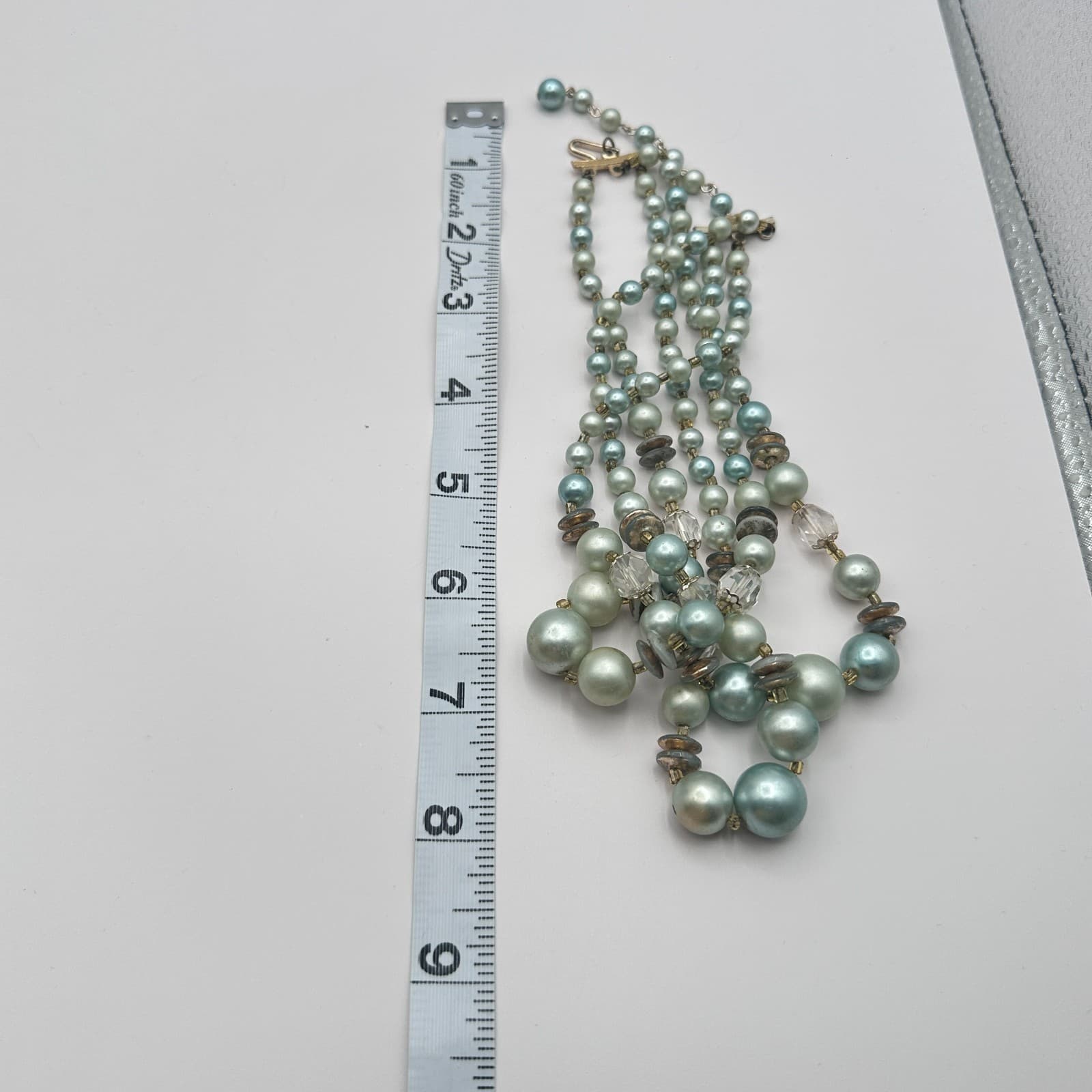 Vintage Y2K Multi Strand Faux Pearl Beaded Gold Tone Necklace Statement Jewelry - Thumbnail 8