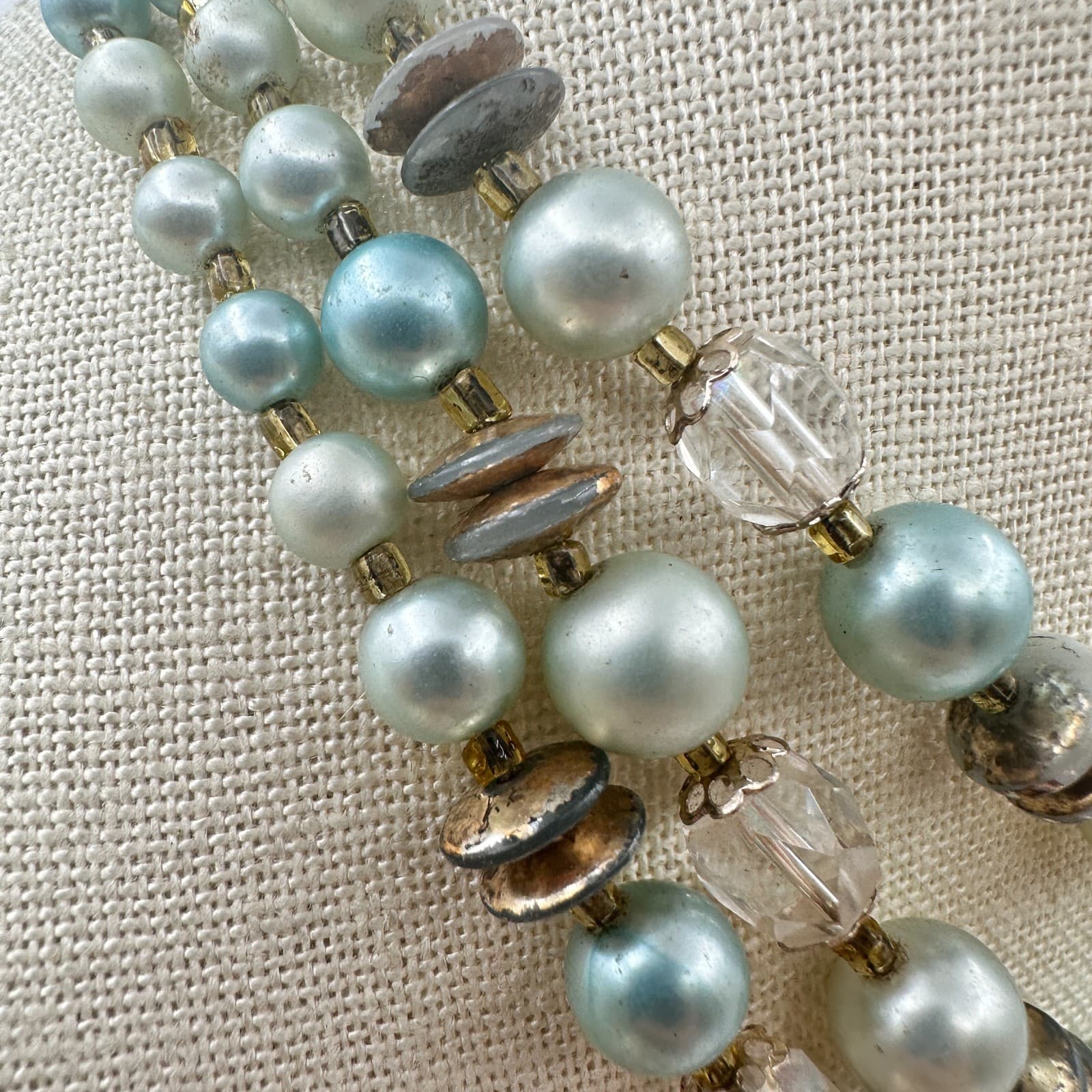 Vintage Y2K Multi Strand Faux Pearl Beaded Gold Tone Necklace Statement Jewelry - Thumbnail 3