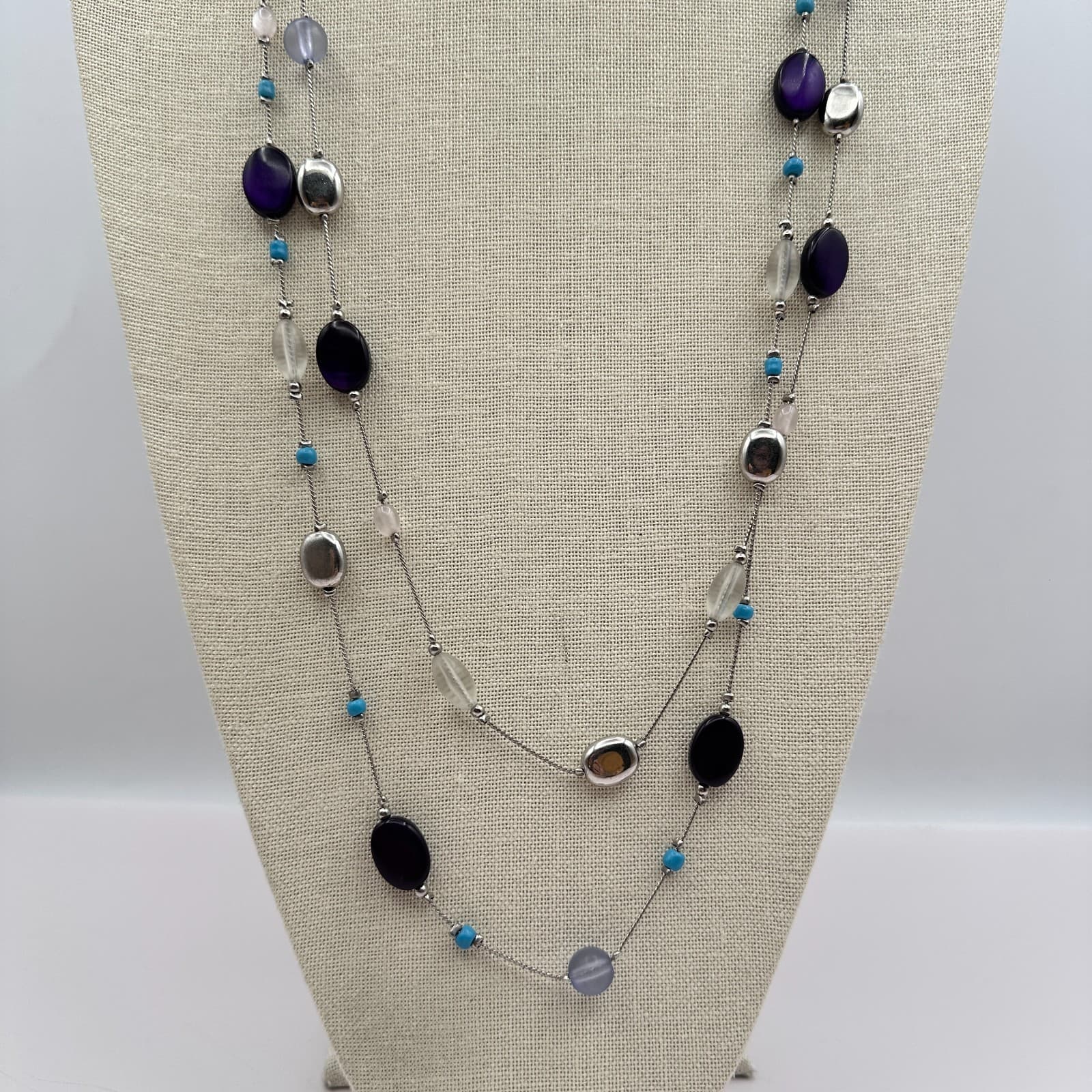 Vintage 90s Y2K Double Strand Beaded Necklace Women's Classic Fashion Jewelry - Thumbnail 2