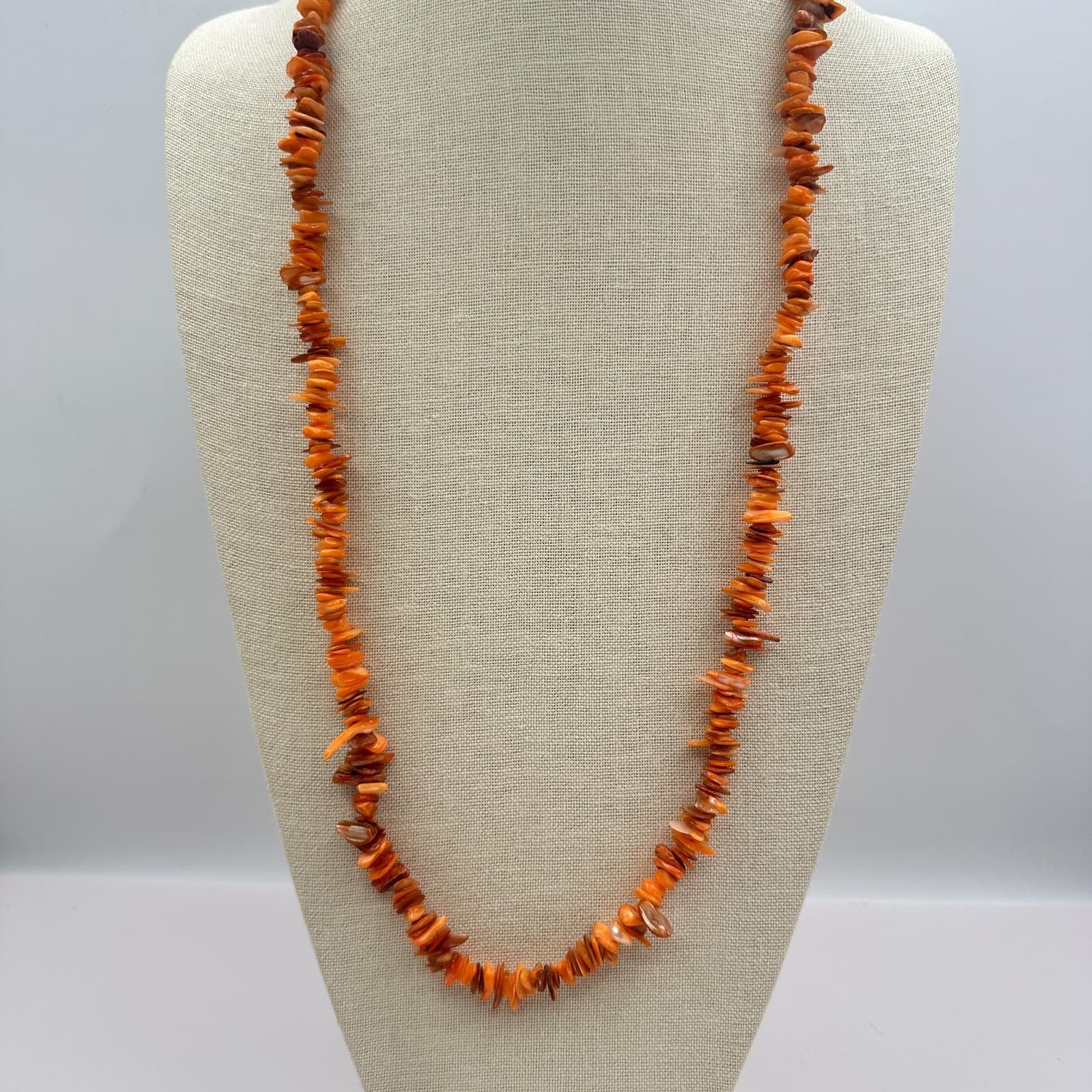 Vintage Y2K Orange Chip Beaded Necklace Boho Statement Women's Classic Jewelry - Thumbnail 2