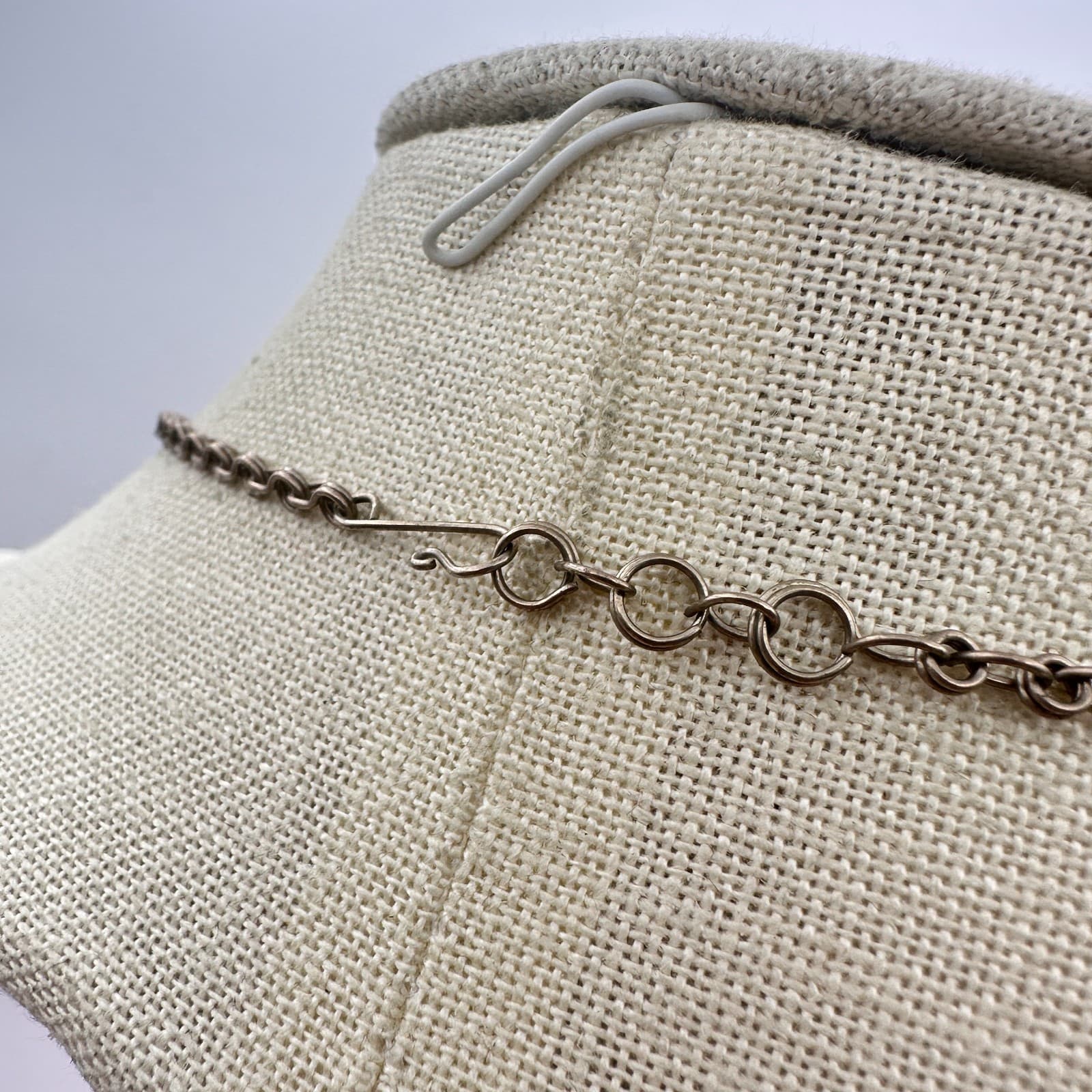 Vintage 90s Silver Tone Green Cats Eye Beaded Fringe Bib Necklace Jewelry - Thumbnail 8