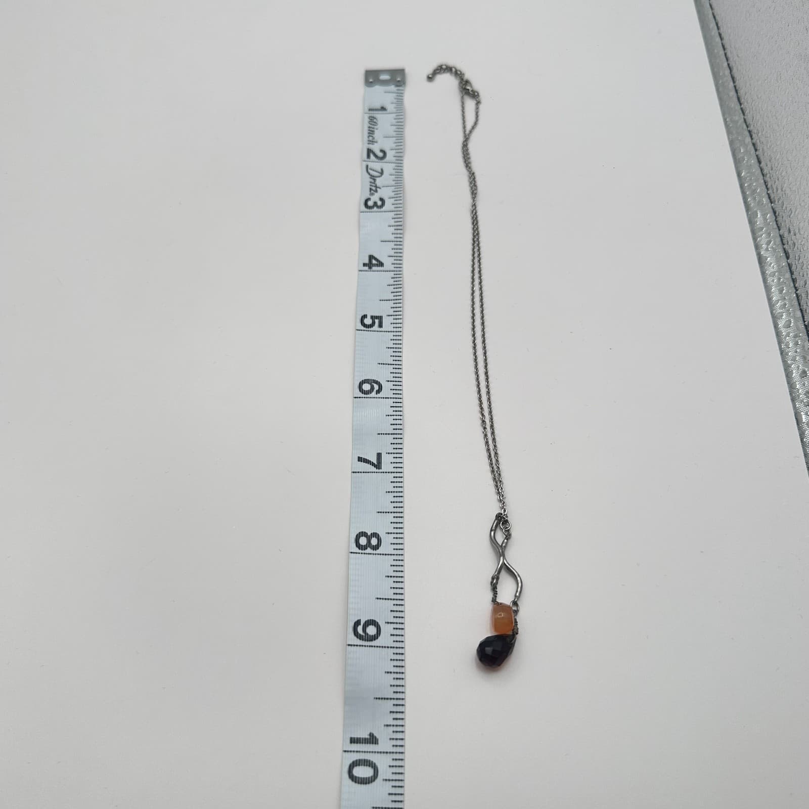 Vintage 90s Silver Tone Smoky Quartz Amber Drop Beaded Pendant Necklace Boho - Thumbnail 8
