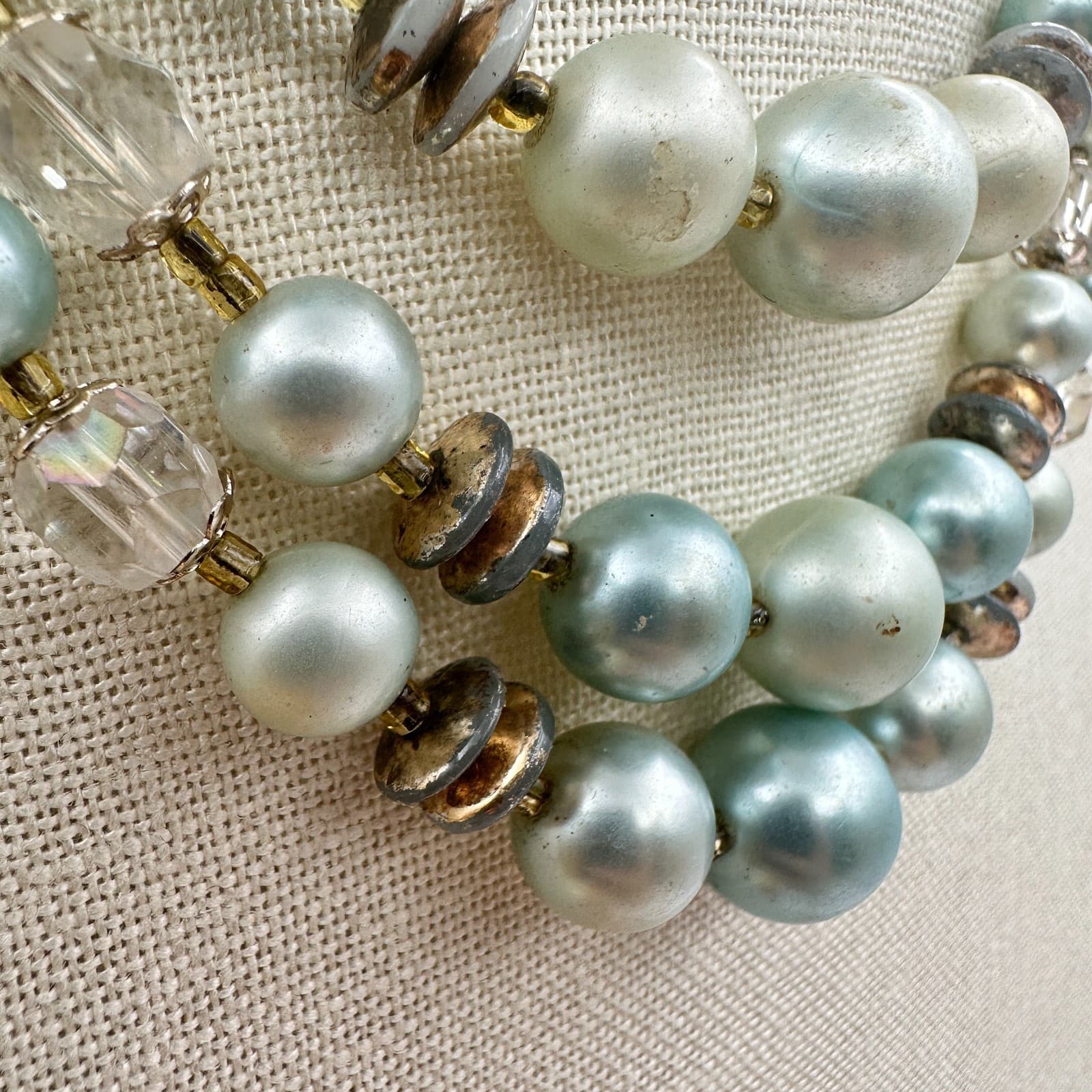 Vintage Y2K Multi Strand Faux Pearl Beaded Gold Tone Necklace Statement Jewelry - Thumbnail 4
