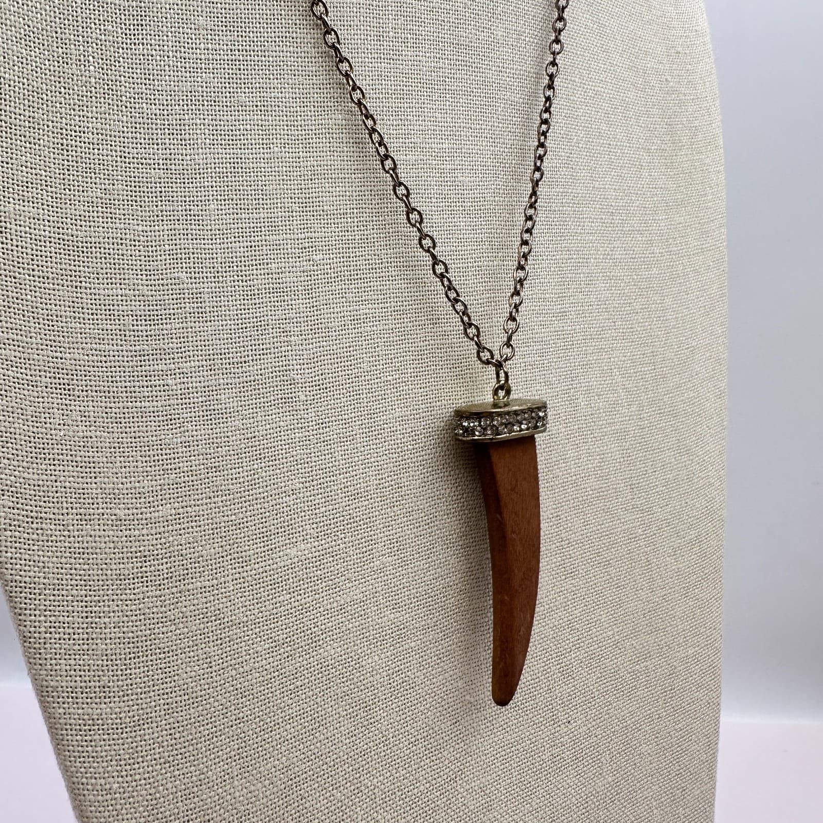 Vintage 90s Silver Tone Rhinestone Teeth Pendant Necklace Womens Classic Jewelry - Thumbnail 5