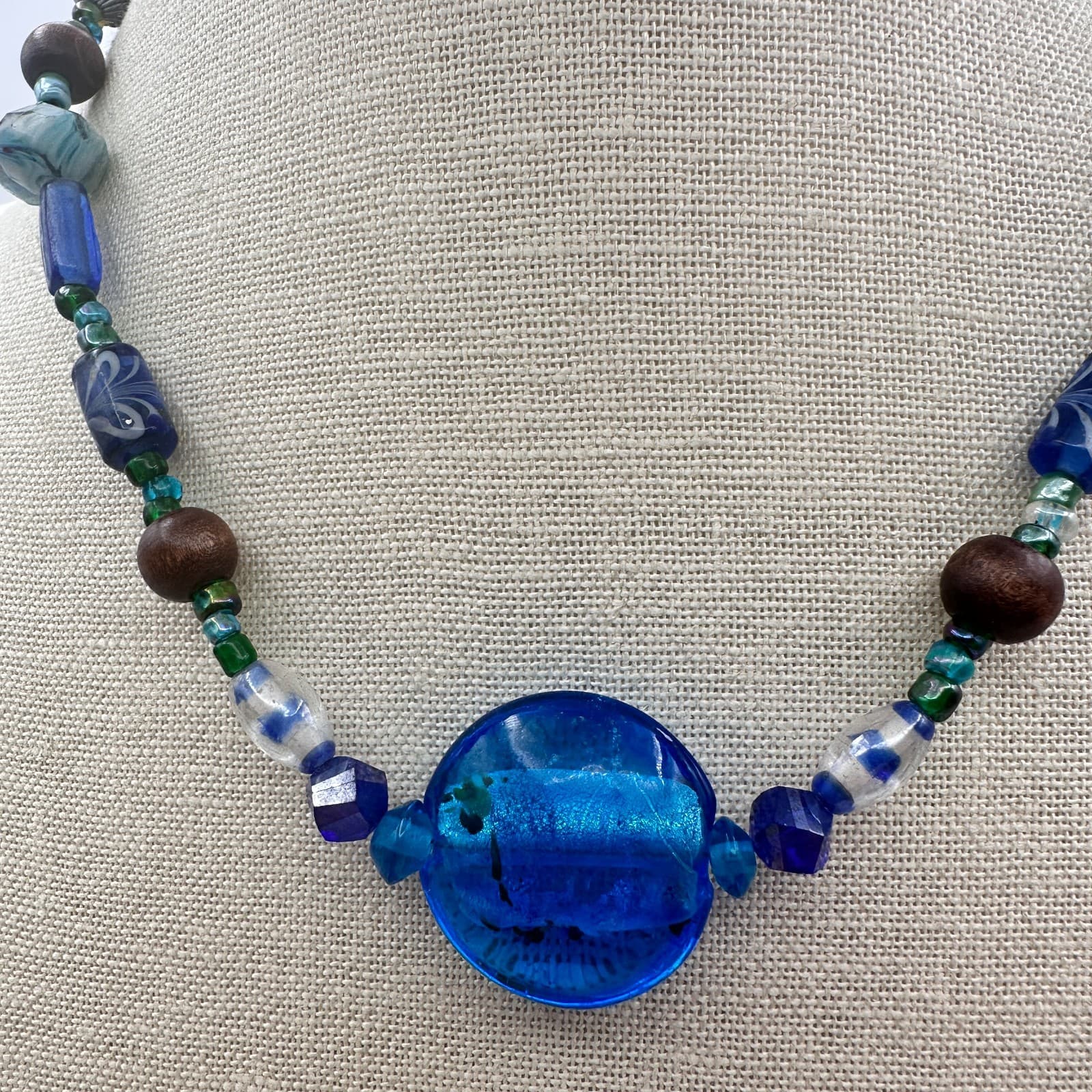 Vintage 90s Chunky Glass Beaded Necklace Boho Statement Women's Classic Jewelry - Thumbnail 6