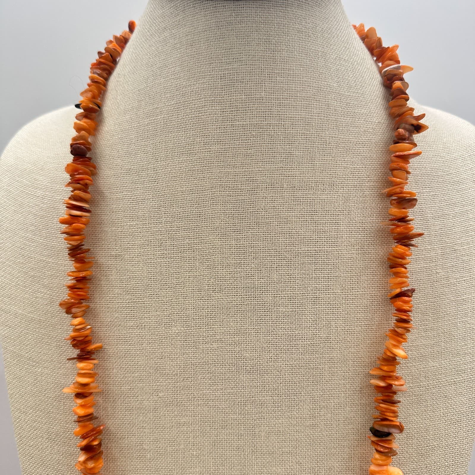 Vintage Y2K Orange Chip Beaded Necklace Boho Statement Women's Classic Jewelry - Thumbnail 3