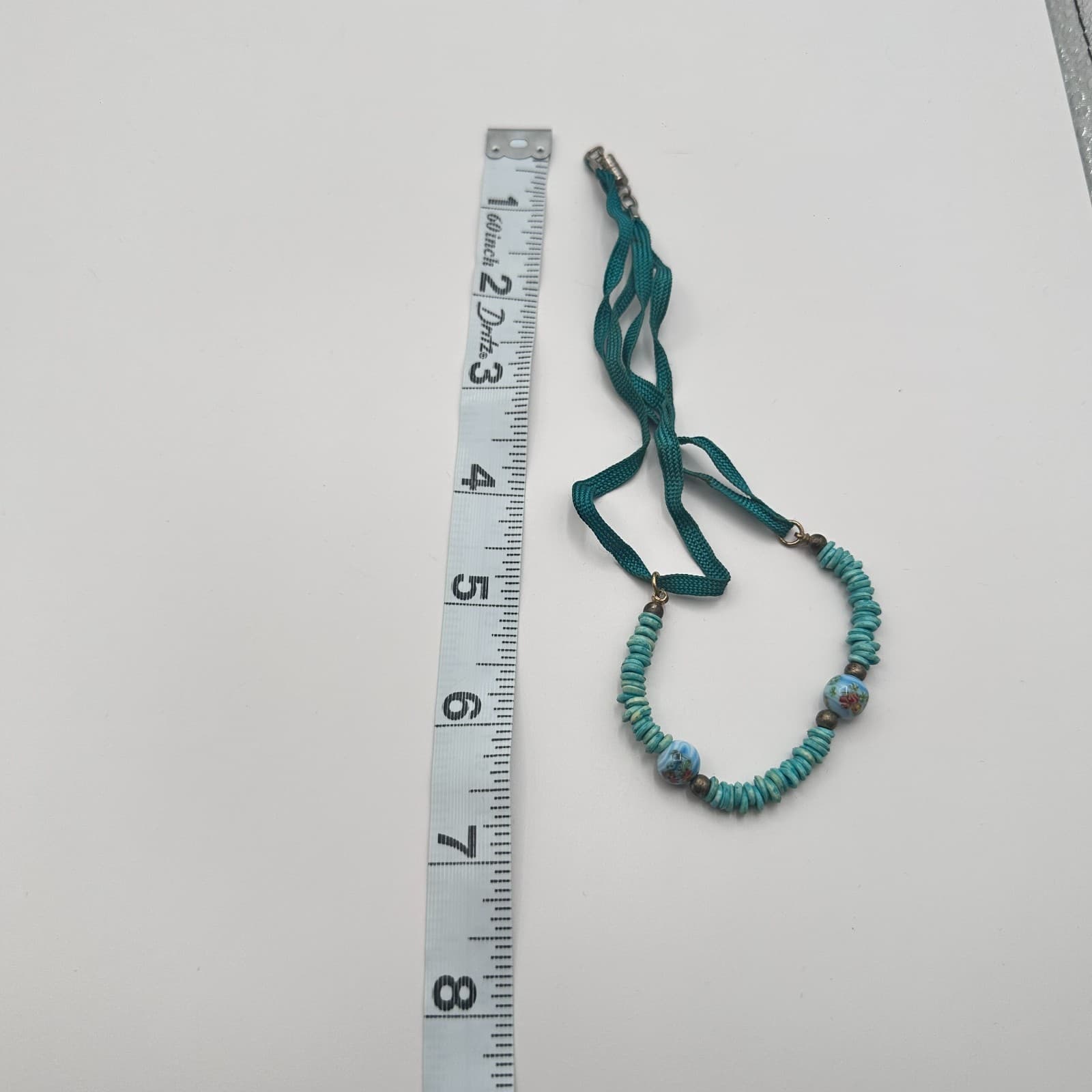 Vintage Y2K Turquoise Heishi Beaded Choker Necklace Blue Millefiori Boho Jewelry - Thumbnail 8
