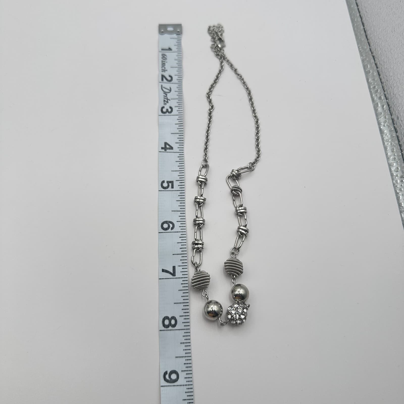 Vintage Y2K Clear Rhinestone Disco Ball Silver Tone Beaded Necklace Jewelry - Thumbnail 9