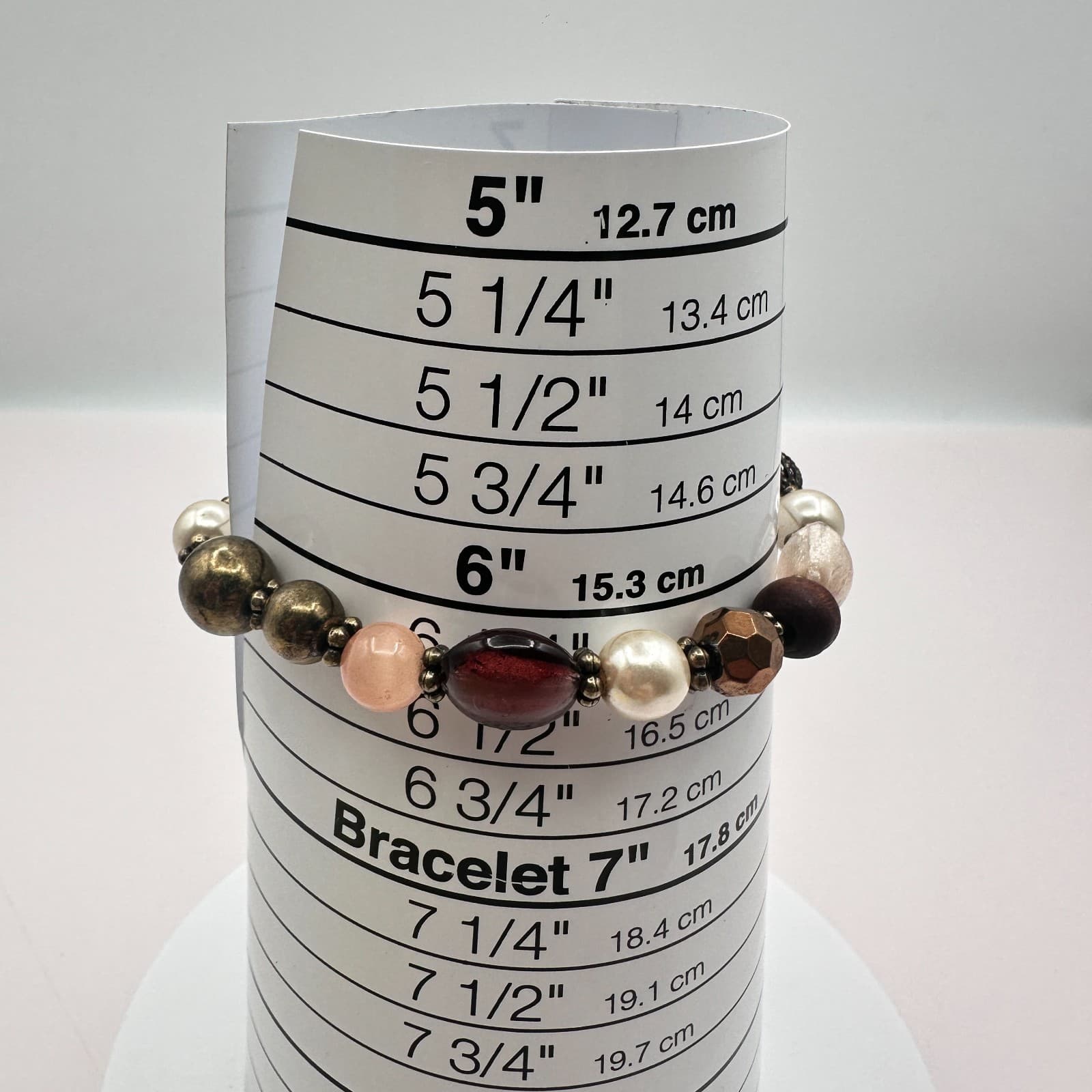 Vintage Y2K Earth Tones Faux Pearl Beaded Stretch Bracelet Women's Jewelry - Thumbnail 8