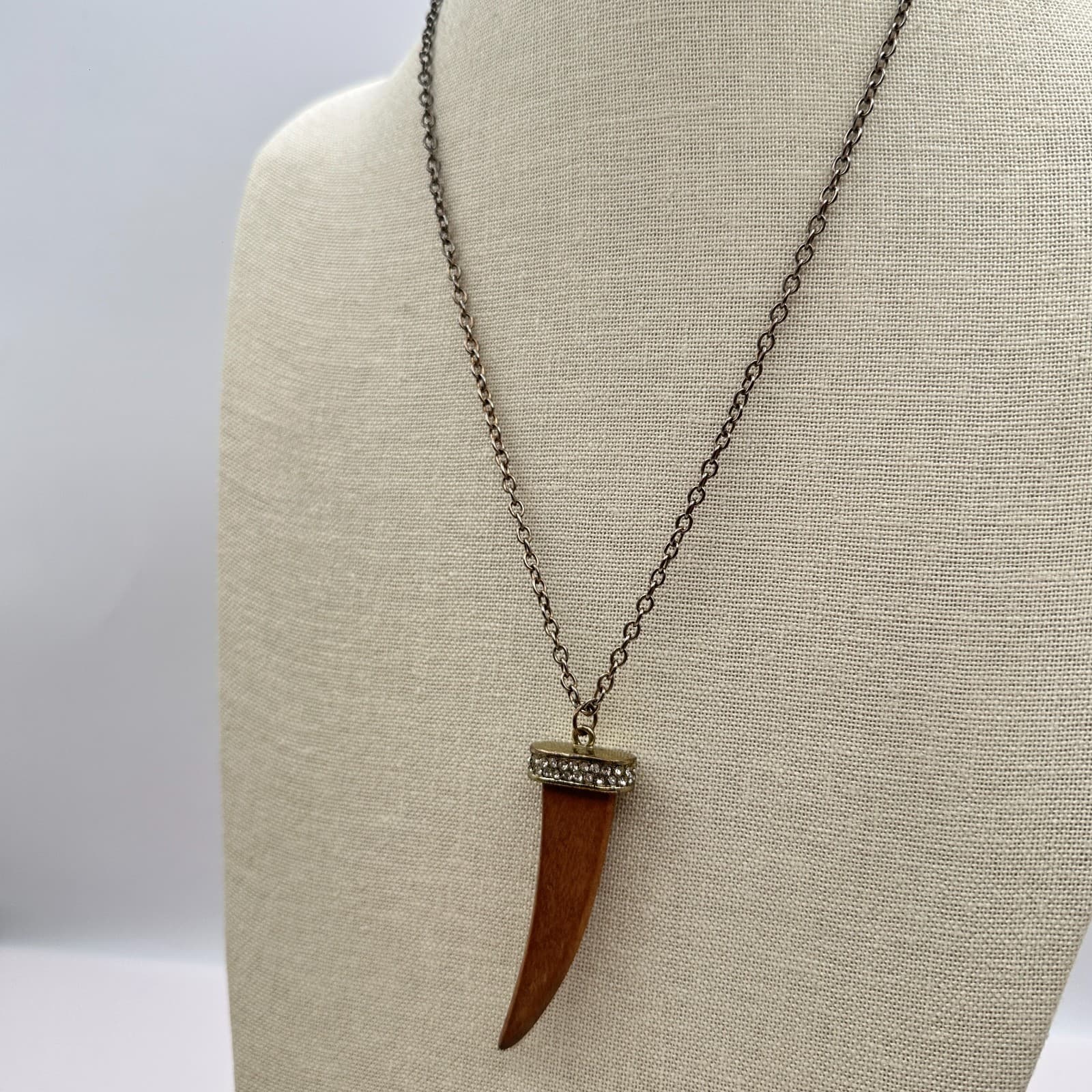 Vintage 90s Silver Tone Rhinestone Teeth Pendant Necklace Womens Classic Jewelry - Thumbnail 7