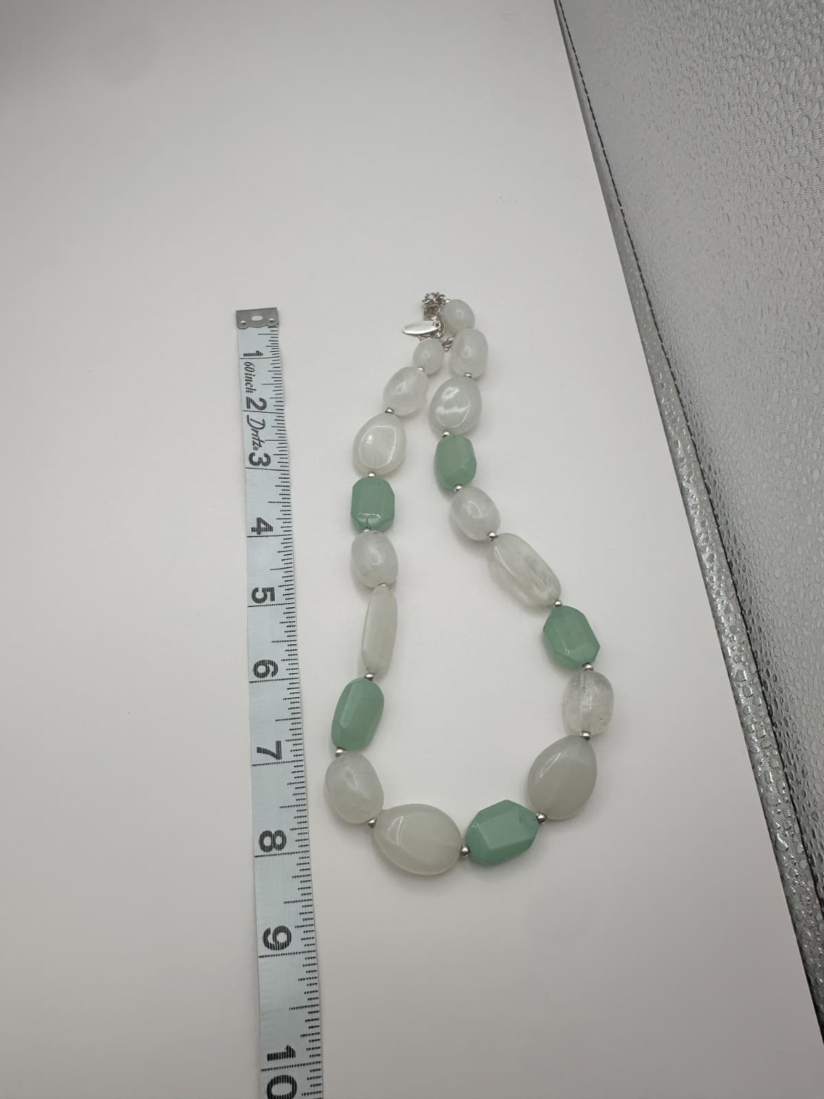 Vintage Y2K Silver Tone Aventurine Quartz Beaded Statement Necklace Boho Jewelry - Thumbnail 8