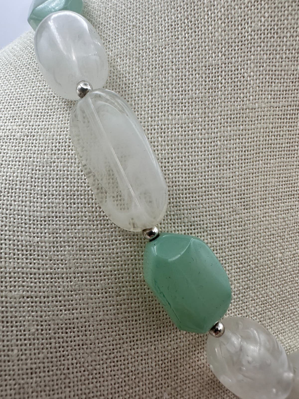 Vintage Y2K Silver Tone Aventurine Quartz Beaded Statement Necklace Boho Jewelry - Thumbnail 4