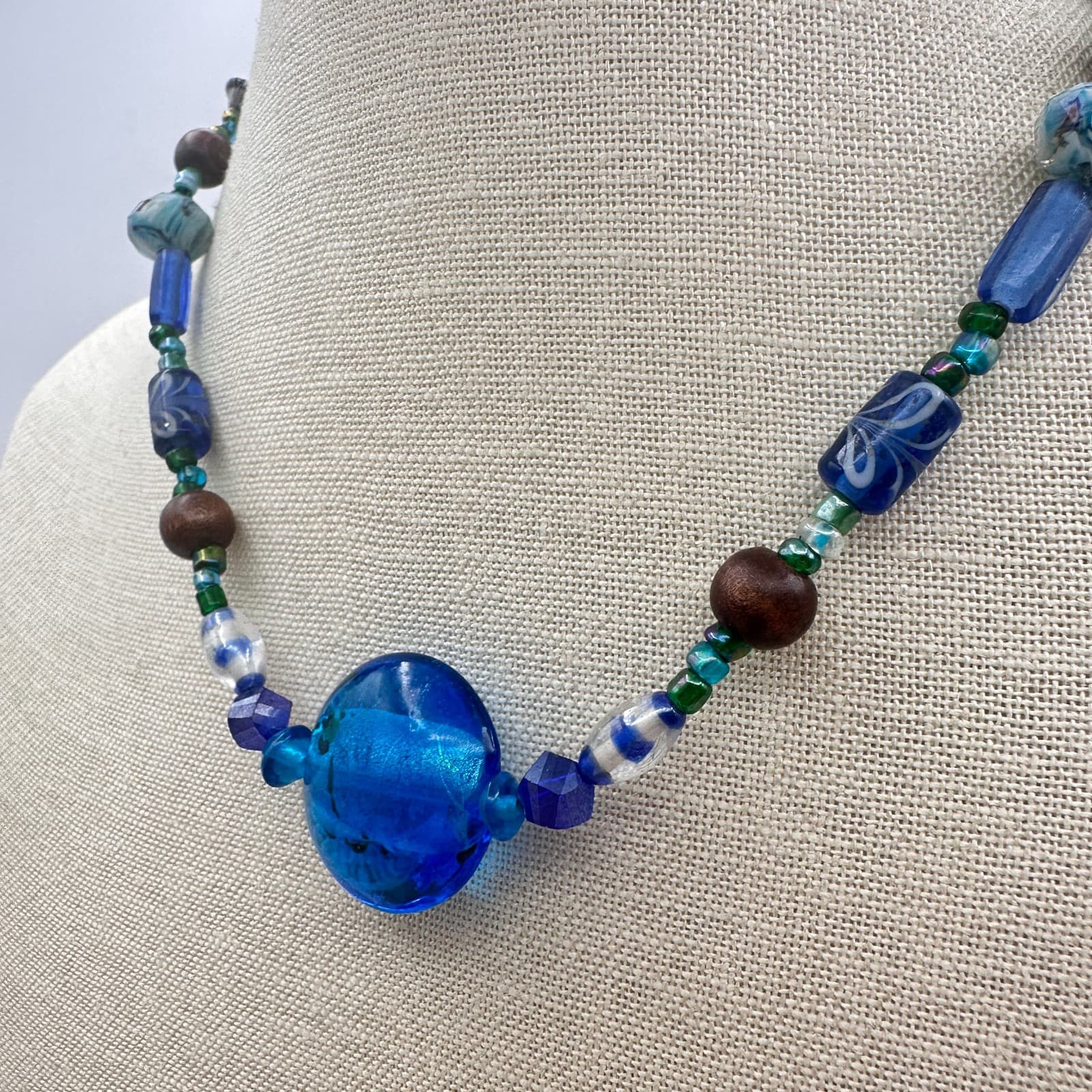 Vintage 90s Chunky Glass Beaded Necklace Boho Statement Women's Classic Jewelry - Thumbnail 4