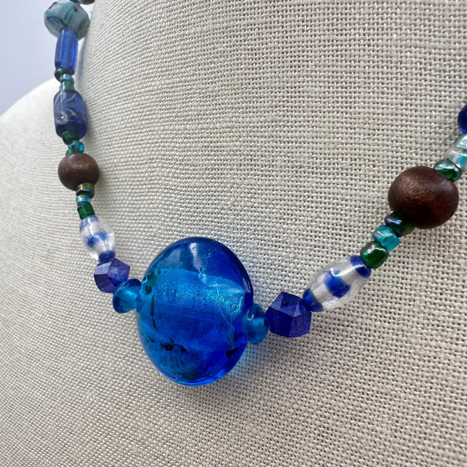 Vintage 90s Chunky Glass Beaded Necklace Boho Statement Women's Classic Jewelry - Thumbnail 3