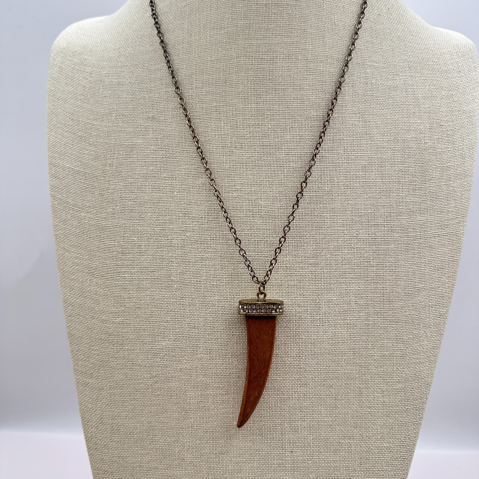 Vintage 90s Silver Tone Rhinestone Teeth Pendant Necklace Womens Classic Jewelry - Thumbnail 2