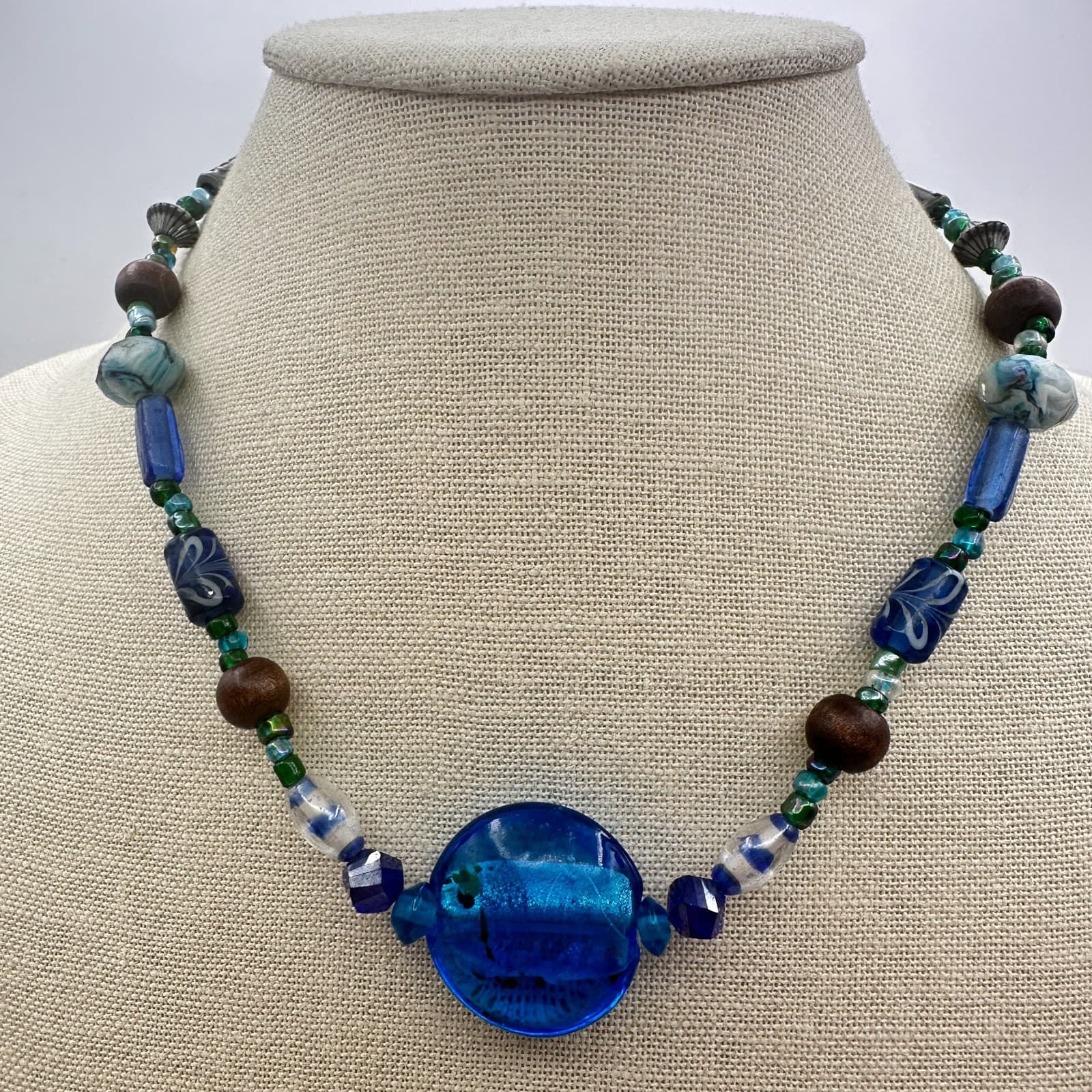 Vintage 90s Chunky Glass Beaded Necklace Boho Statement Women's Classic Jewelry - Thumbnail 5