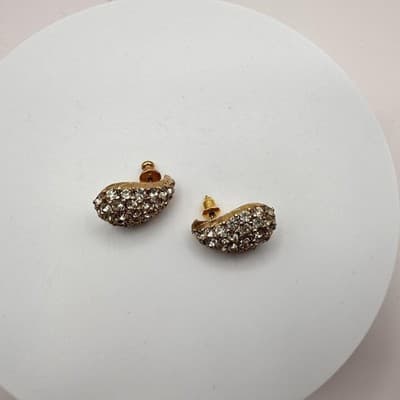 Vintage 80s Domed Clear Rhinestone Gold Tone Cluster Clip-On Earrings Jewelry - Thumbnail 5