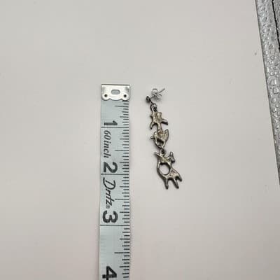 Vintage 80s Silver Tone Three Tiered Cat Dangle Stud Drop Earrings Retro Jewelry - Thumbnail 6